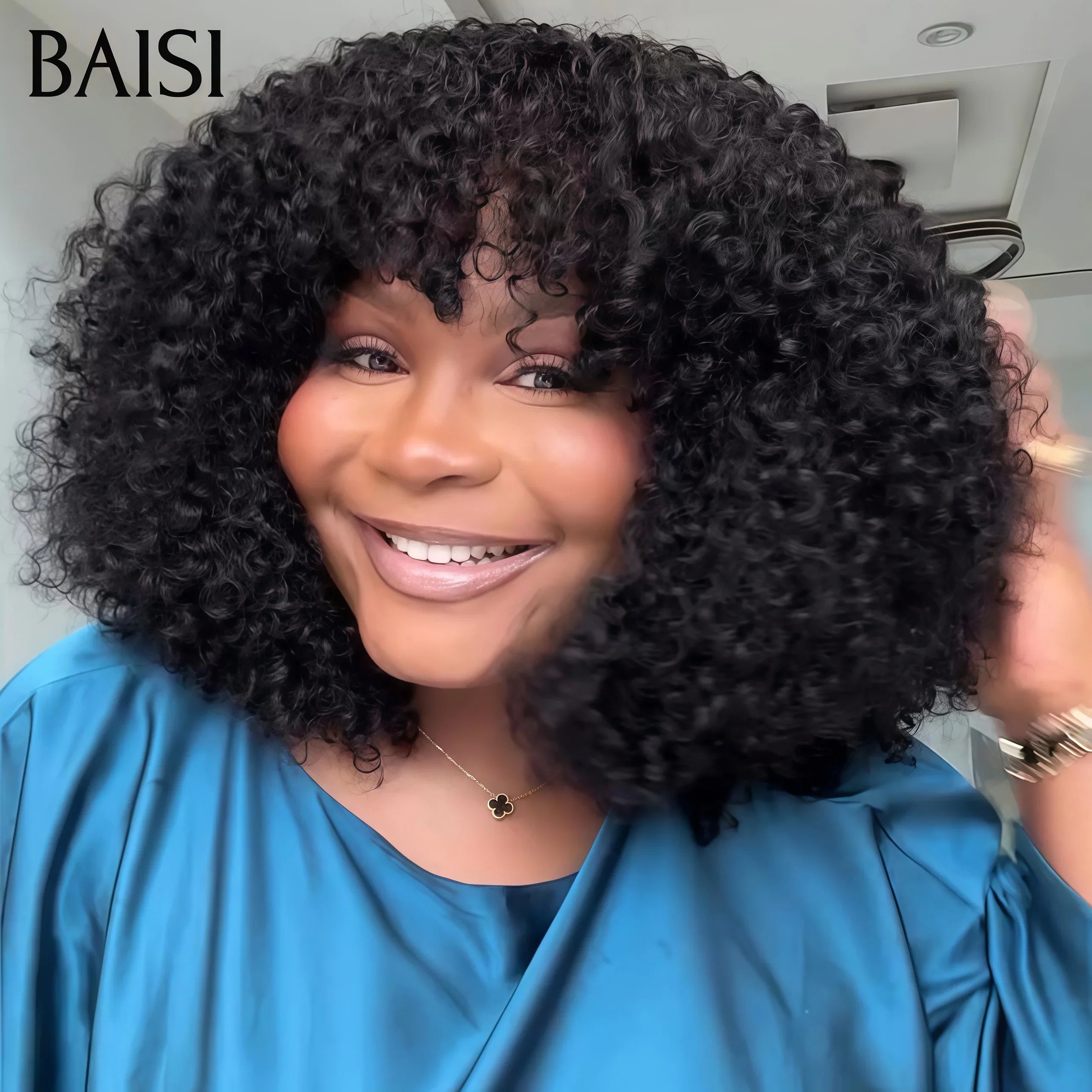 BAISI perruque Bob water Wave Avec Frange Noir moitié prix 12 Pouces en 100% cheveux humains MP50