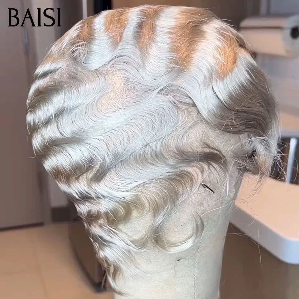 BAISI Perruque Full Lace 100% Cheveux Pixie Finger Wave petite coupe en Couleur 60# 149€ en 100% cheveux humains FR20