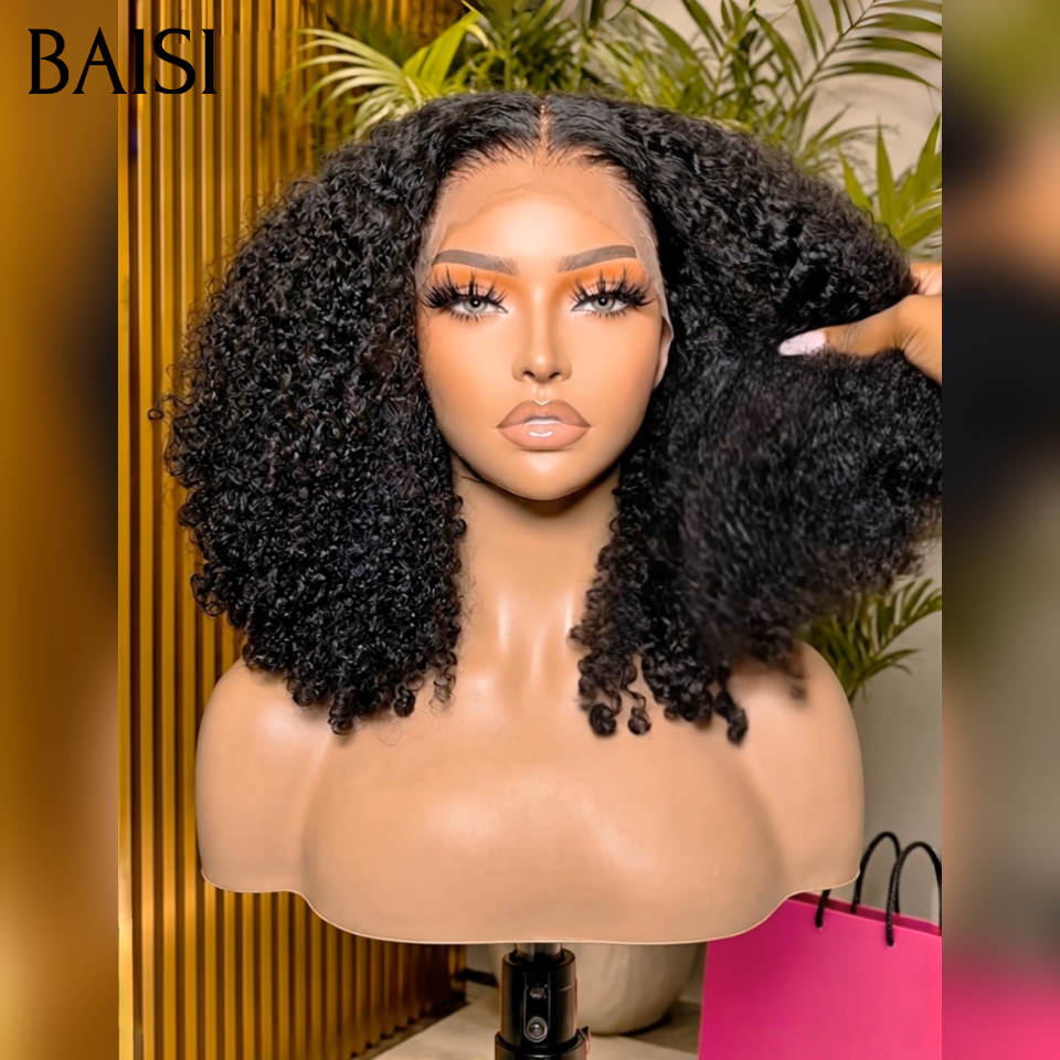 BAISI Lot de 3 perruques PROMOTION 259€ 4X4 lace closure 18 Pouces curly wave et body wave et lisse NOIR en 100% vrais cheveux humains