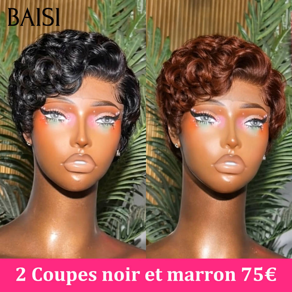 BAISI Promotion 2 Coupes noir et marron 75€ ou 2 Perruques bob Prix en gros 174€ 100% vrais cheveux humains