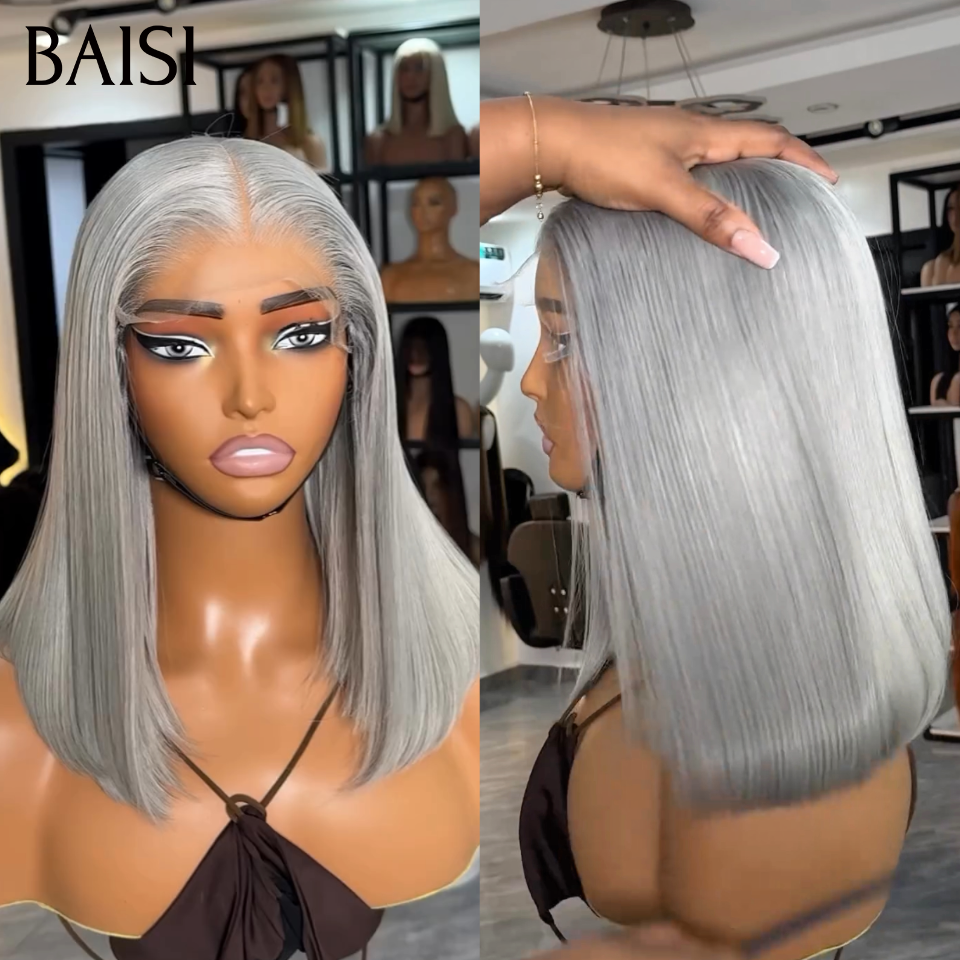 Prix en Gros 2 perruques 32 pouce 100€ ou 1 grise sel poivre bob lace lisse vietnam hair soldes