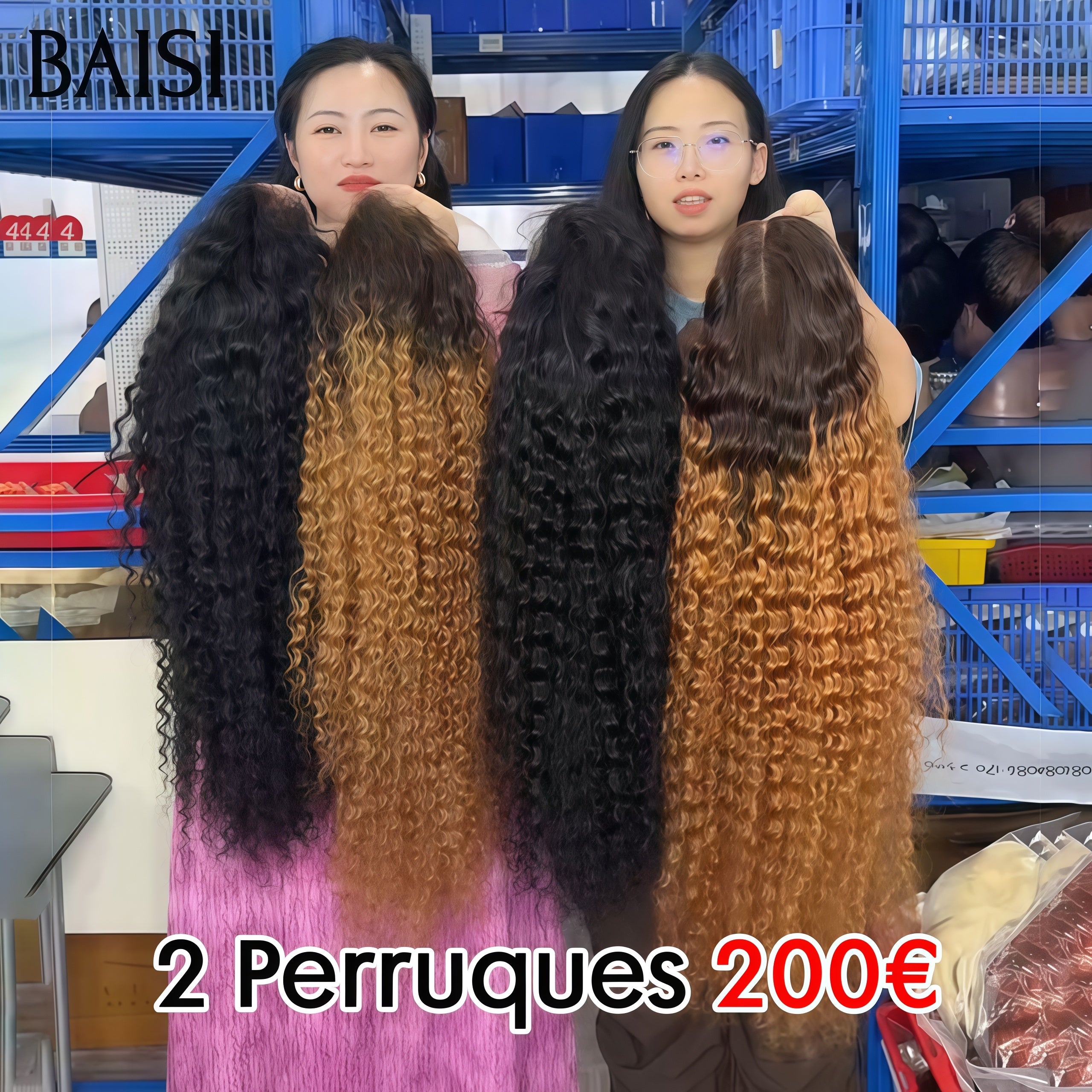 BAISI 2 Perruques 200€ 13X4 lace frontal deep wave en couleur marron et NOIR 100% vrais cheveux humains