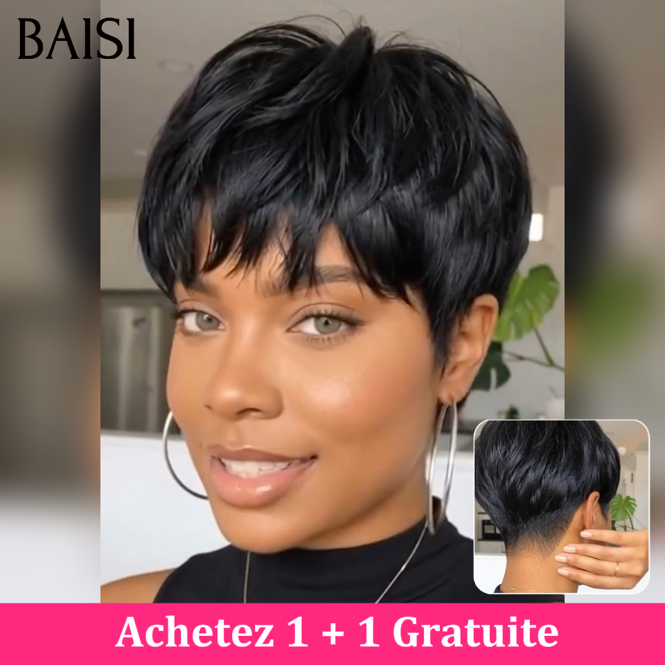 BAISI Promotion Achetez pixie + 1 Gratuite 59€ ou Achetez 14 pouce + 1 Gratuite 129€ ou Achetez 20 pouce + 1 Gratuite 149€ facile à porter en 100% Humain hair