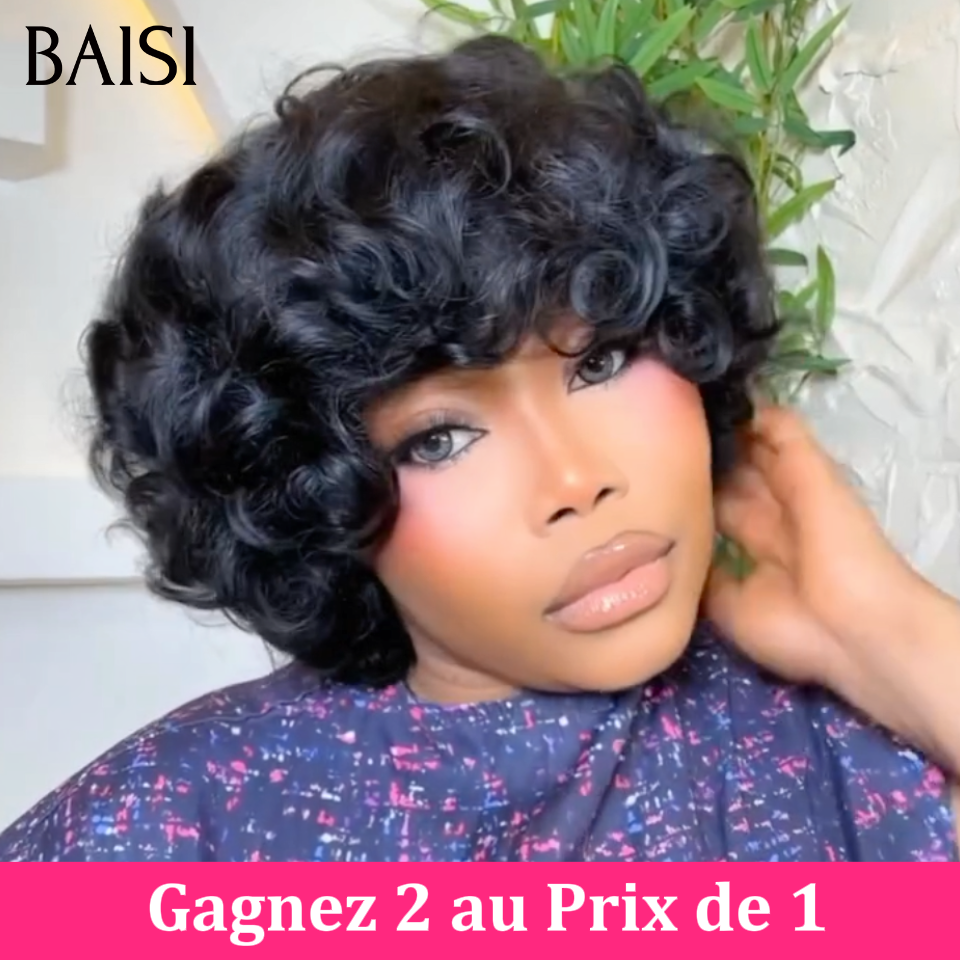 BAISI Gagnez 2 au Prix de 1 promotion Moitié prix 13x4 lace frontal bouclé gris ou curly wave ou egg wave 100% Cheveux Humains