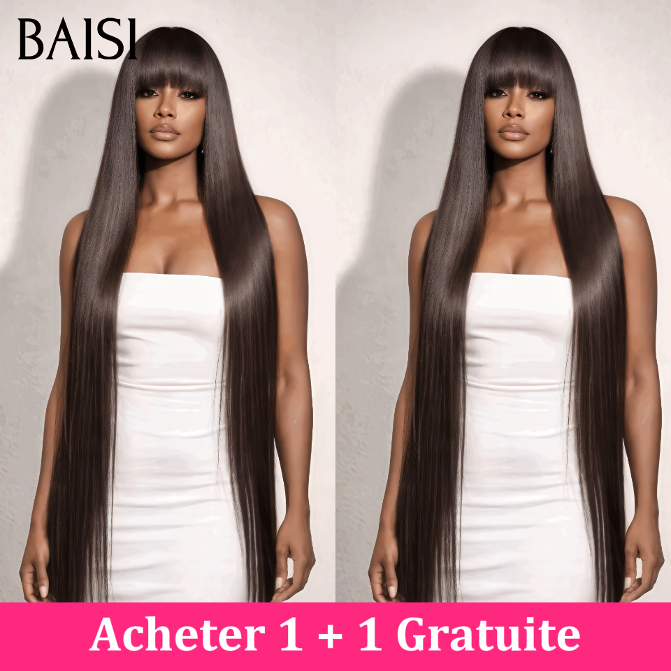 BAISI Acheter 30 pouce + 1 Gratuite ou Acheter 22 pouce + 1 Gratuite ou Acheter 16 pouce + 1 Gratuite sans colle sans lace facile à porter vrais cheveux humain