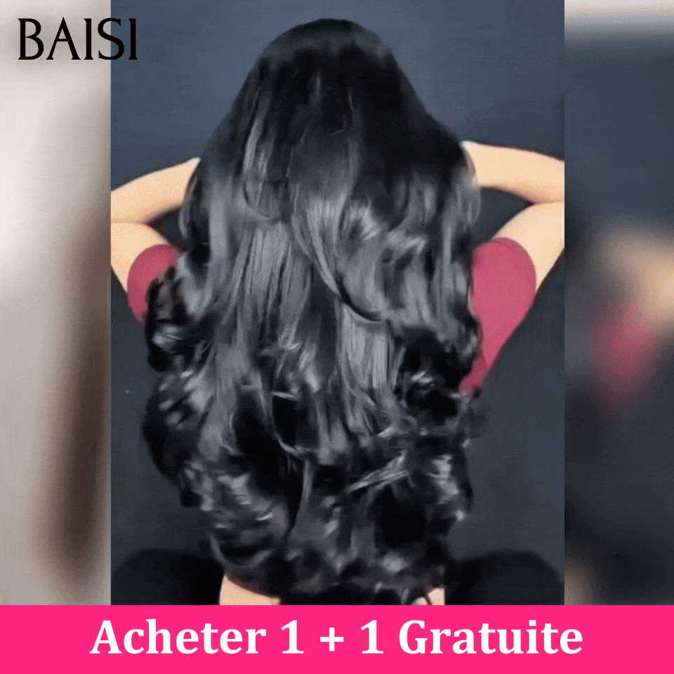 BAISI Acheter 30 pouce + 1 Gratuite ou Acheter 22 pouce + 1 Gratuite ou Acheter 16 pouce + 1 Gratuite sans colle sans lace facile à porter vrais cheveux humain