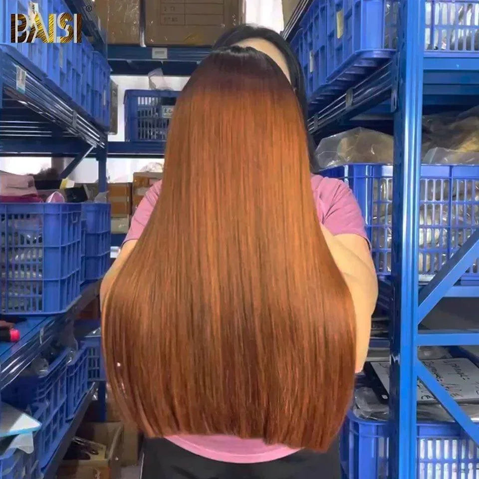 BAISI 2X6 Perruques de Luxe 100% Vietnam Hair Lisse en couleur Marron et Noir 1BT30# 300% densité plus de 20 ans d' utilisations A1 Fabriquées par les cheveux double drawn mèches vièges volume