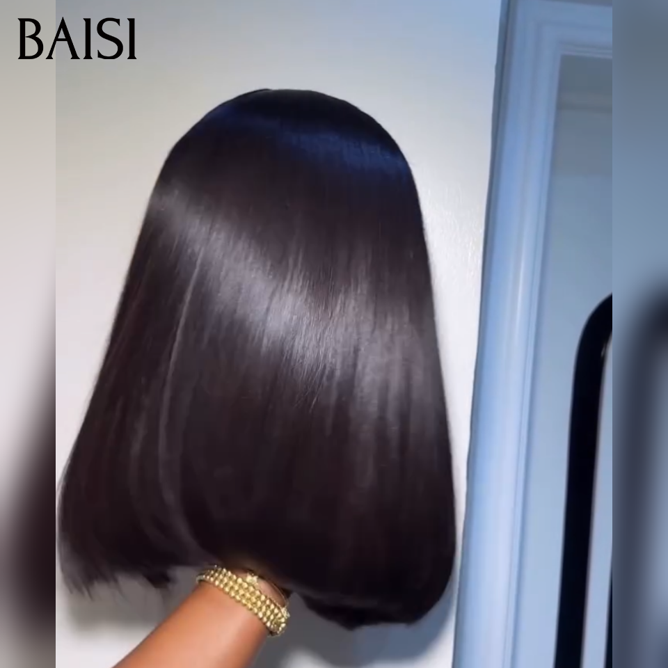 BAISI Perruque Bob de Luxe Viêtnam Hair 2X6 Lace Lisse Couleur Noir Taille 8 à 12 pouces Prix Abordable Garantie D'utilisation 20ans Deja En France Reçu 48H TVA 0€