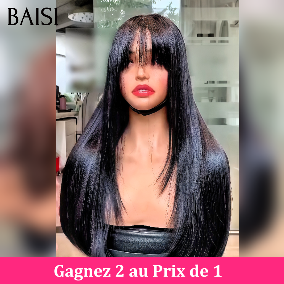 BAISI Gagnez 2 au Prix de 1 perruque egg wave marron 14pouce 4*4 ou body wave noir 22 pouce 13*4 ou frange lisse 16 pouce sans colle toutes 100% Cheveux Humains spéciale en promotion aujourd'hui