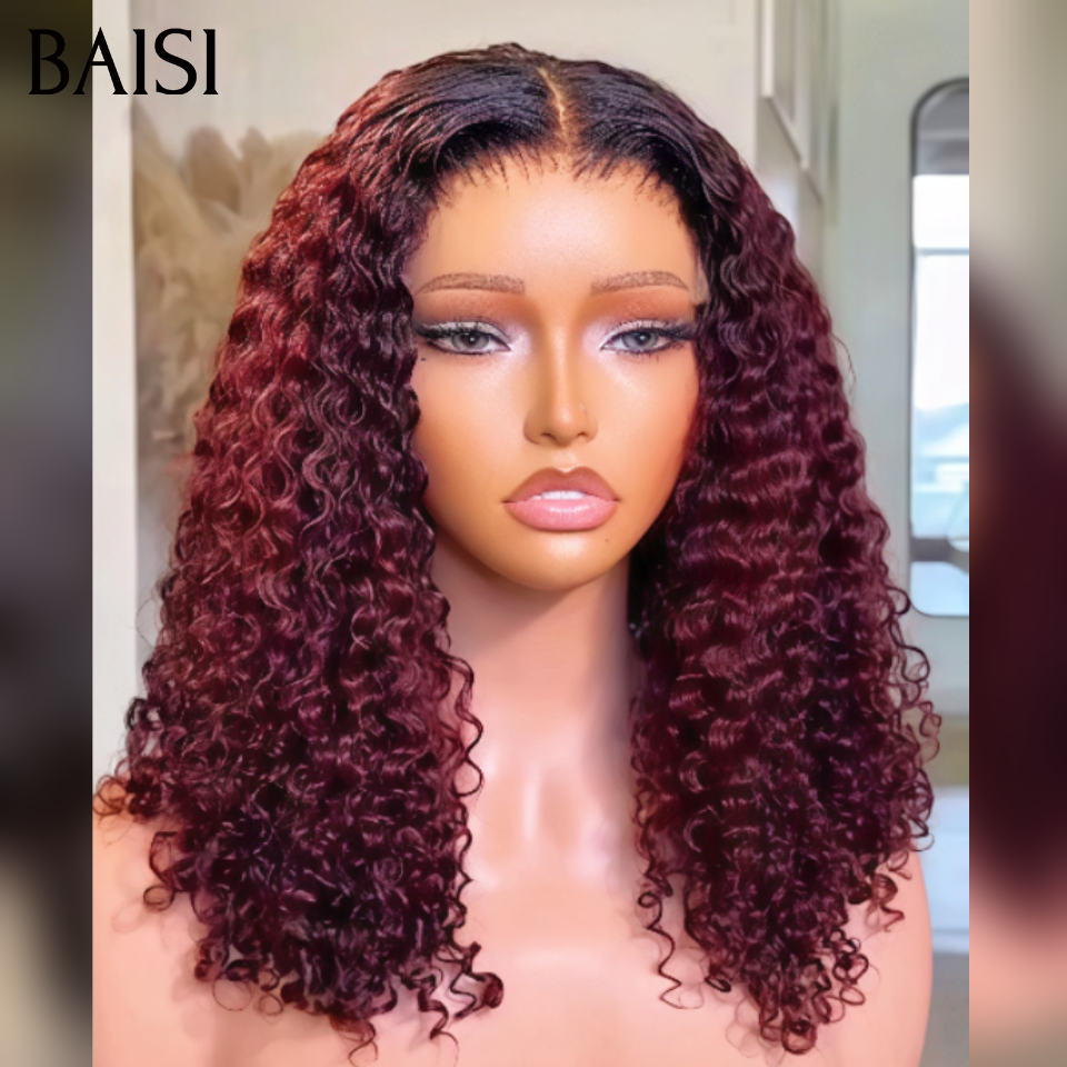 BAISI Achetez 1 + 1 Gratuite aujourd'hui Moitié prix lisse frange cheveux vietnamiens 8 pouce ou curly wave bordeaux frontale 14 pouces ou body wave frontale 22 Pouces 100% Cheveux brésiliens