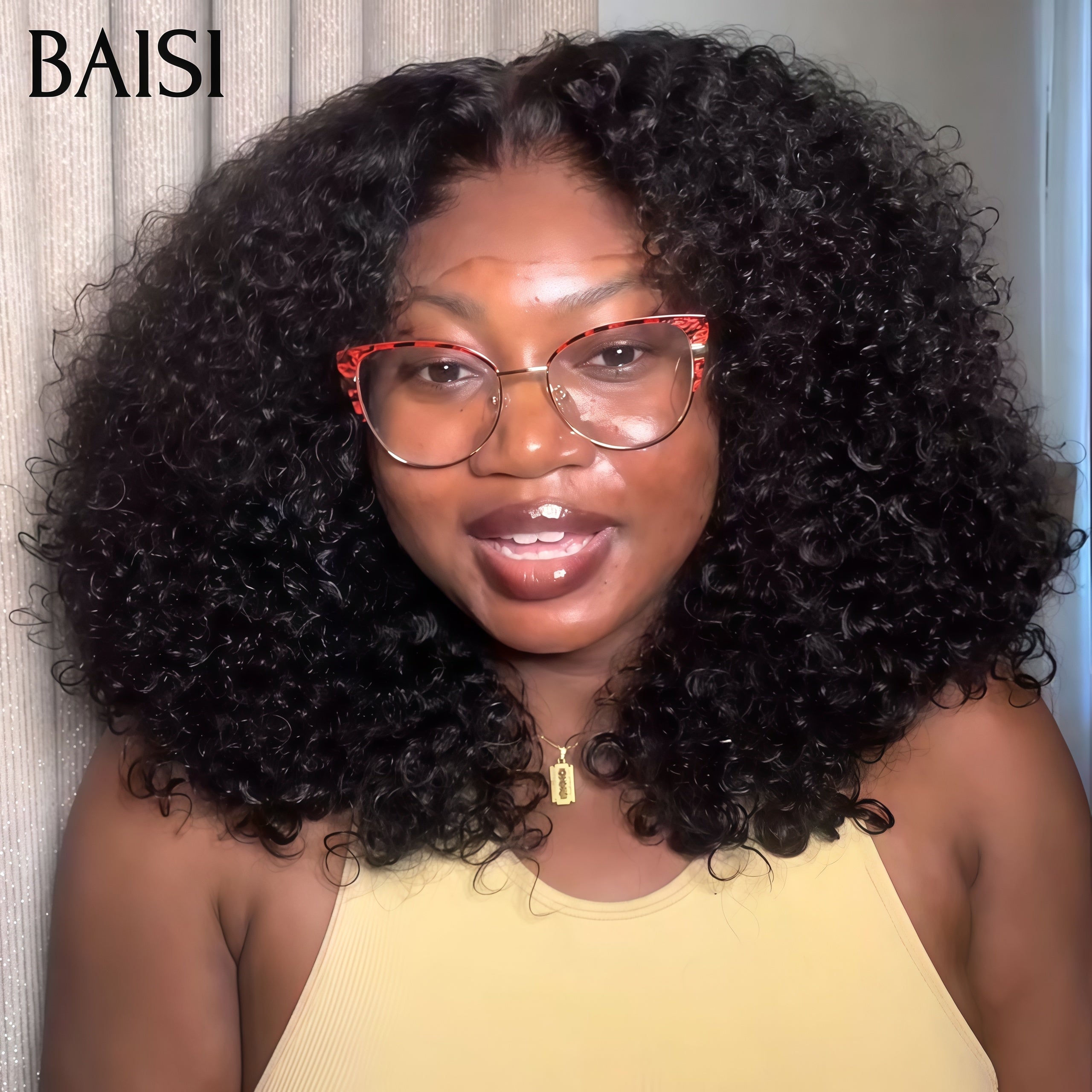 BAISI 13X4 lace Frontale perruque 250% Volume grande afro Curly wave 18 pouces 135€ en 100% Cheveux Humains