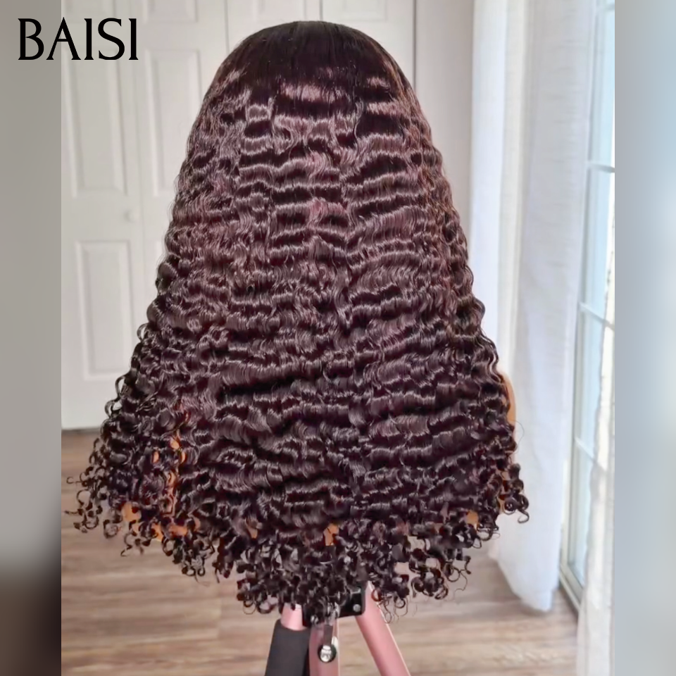 BAISI 5x5 Lace Perruque Curly Burmese Noire Sans Colle 18Pouces à 24Pouces Lace Deja Coupé La Classe au Quotidien en 100% Cheveux Humains