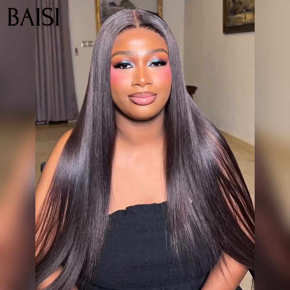 BAISI 13x4 Lace Frontalle 2 Perruques Prix D'Usine 190€ Longue 20 Pouces Lisse + Ondulée Sans Colle Facile à Porter en 100% vrais cheveux humains Lace déjà couper