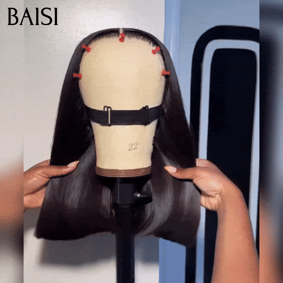 BAISI Perruque Bob de Luxe Viêtnam Hair 2X6 Lace Lisse Couleur Noir Taille 8 à 12 pouces Prix Abordable Garantie D'utilisation 20ans Deja En France Reçu 48H TVA 0€