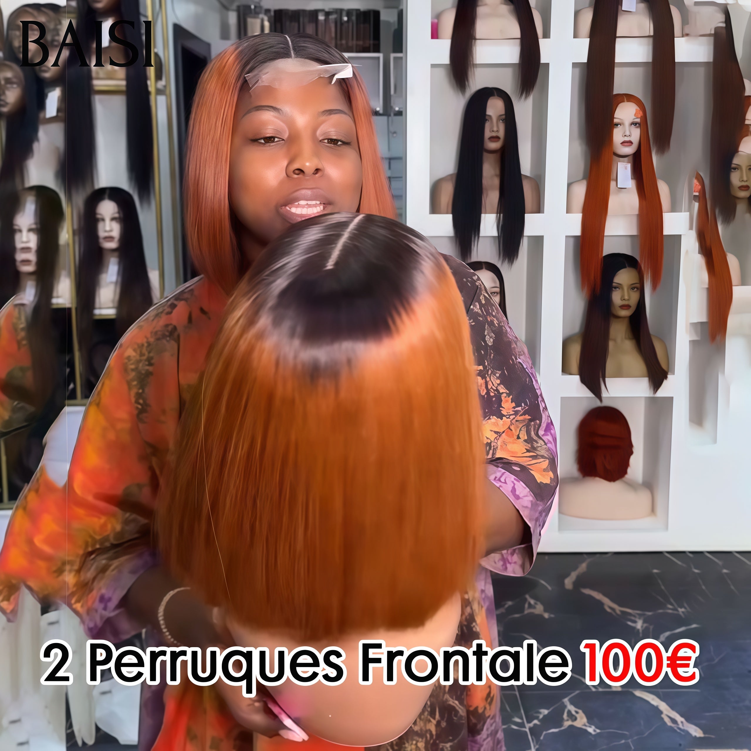 BAISI Lot de 2 perruques PROMOTION 100€ 13X4 lace frontal 8 Pouces lisse bob Couleurs personnalisées en 100% vrais cheveux humains
