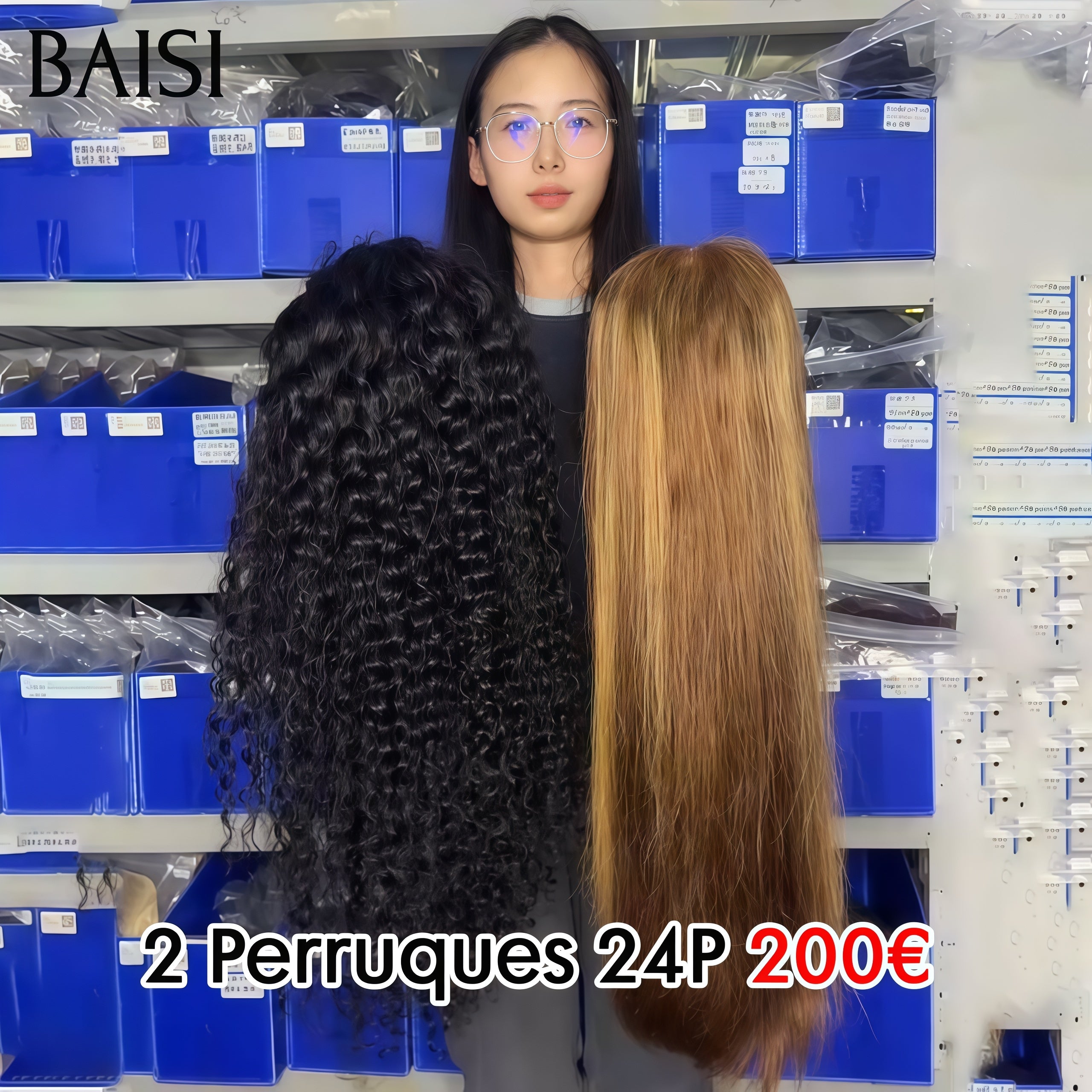 BAISI Lot de 2 perruques Flash Offer PROMOTION 200€ Vente en gros 13X4 lace frontal 24 Pouces 100% vrais cheveux humains
