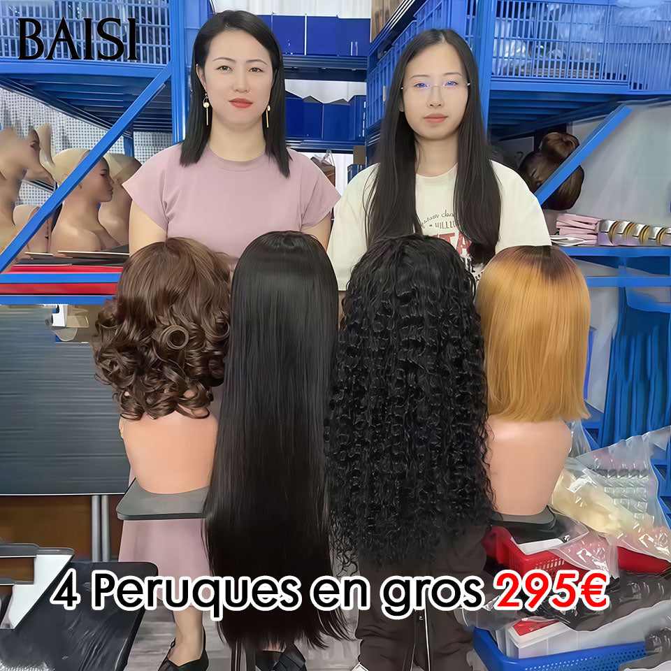 BAISI Lot de 4 perruques PROMOTION 295€ 4 types de perruques différents curly wave et lisse et egg wave en 100% vrais cheveux humains