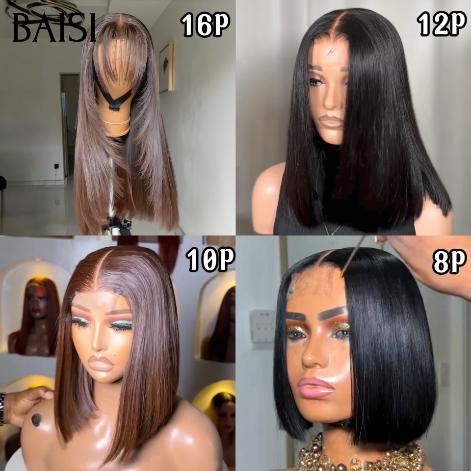 BAISI Combo Au Choix 2x6 Lace Perruques Top Modèles Pas Chèr 8Pouces 10Pouces 12Pouces ou 16Pouces Couleurs Marron ou Noir Selon Longueur Qui Vous Convient en 100% Cheveux Humains