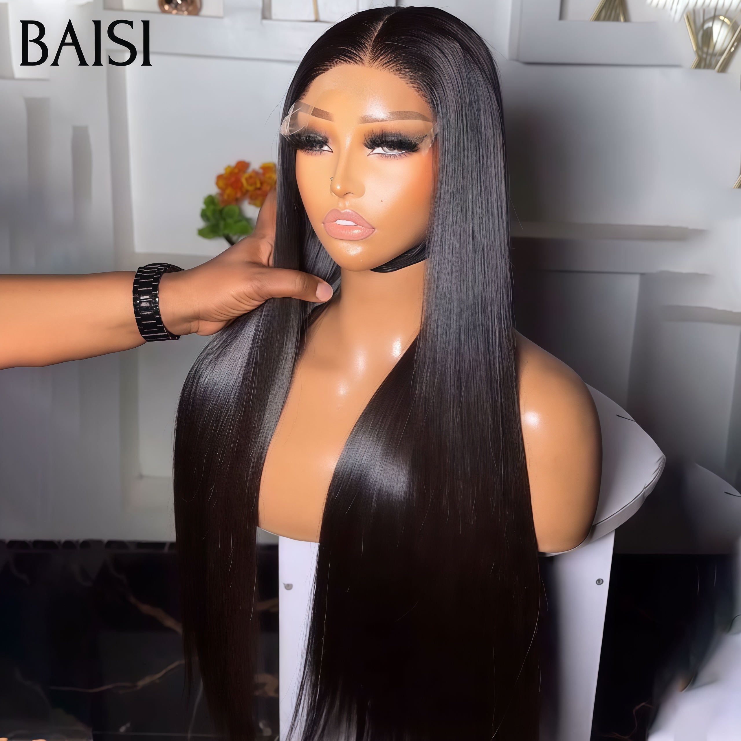 BAISI Offre spéciale 4X4 lace Closure Perruques pour revendre Lisse NOIR 32 pouces en 100% vrais cheveux humains