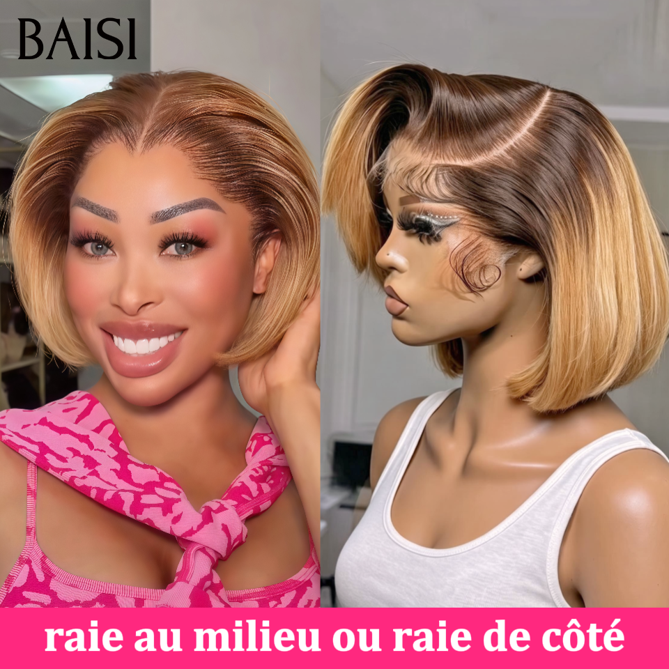 BAISI 13X4 renda 4#27# Peruca Bob Liso de Cabelo Humano