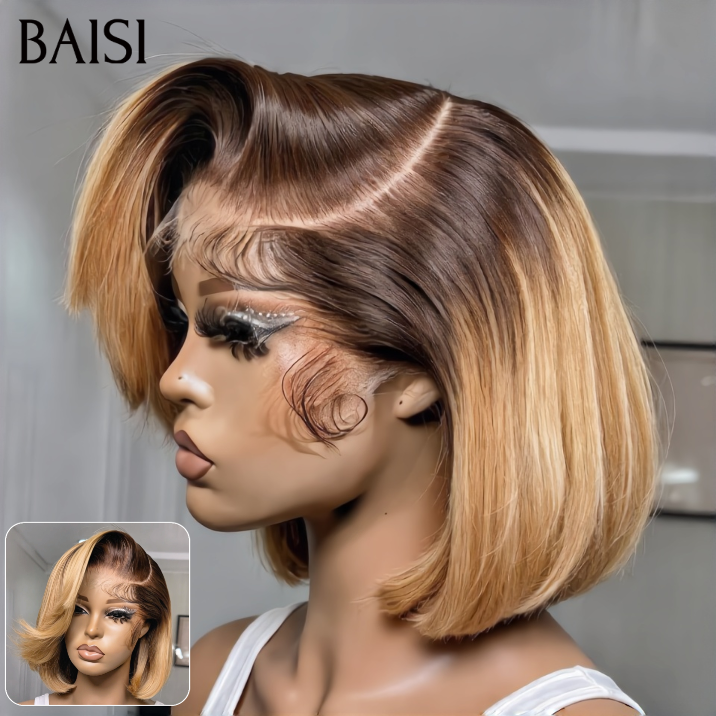 BAISI 13X4 renda 4#27# Peruca Bob Liso de Cabelo Humano