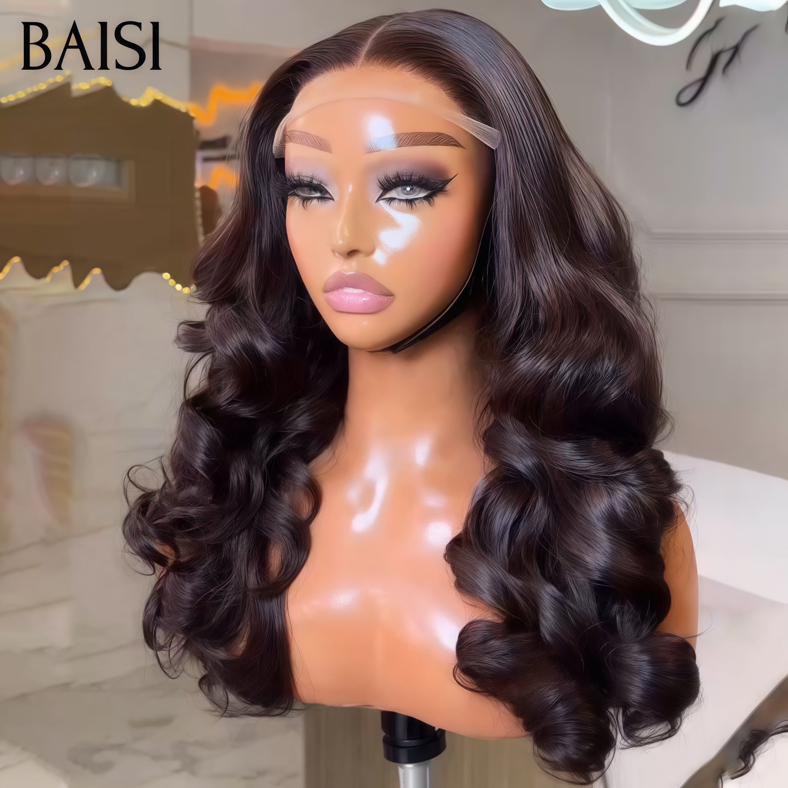 BAISI Promotion 4x4 Lace closure Perruque NOIR body wave 18 Pouces 99€ 100% Cheveux Humains FR40
