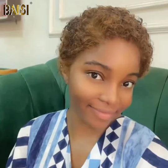 BAISI Offre Flash Aujourd'hui 65€ Perruque Pixie Afro Curl 13x4 lace frontal bouclé partout Noir différentes couleurs disponibles en 100% cheveux humains F-905 FR38