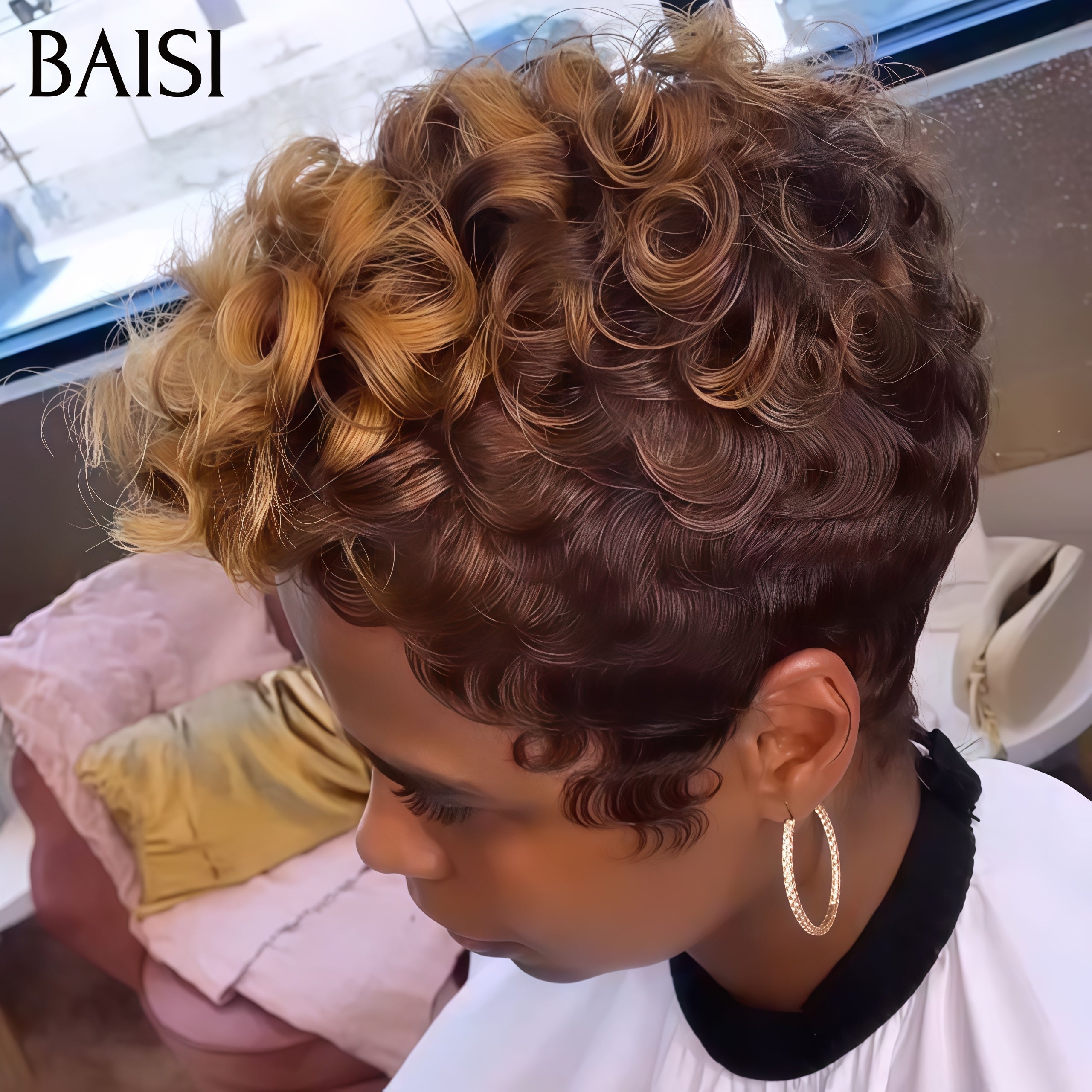BAISI 13X4 lace Pixie wave Wig In Color 99J# €65 in 100% Human Hair BAISI20