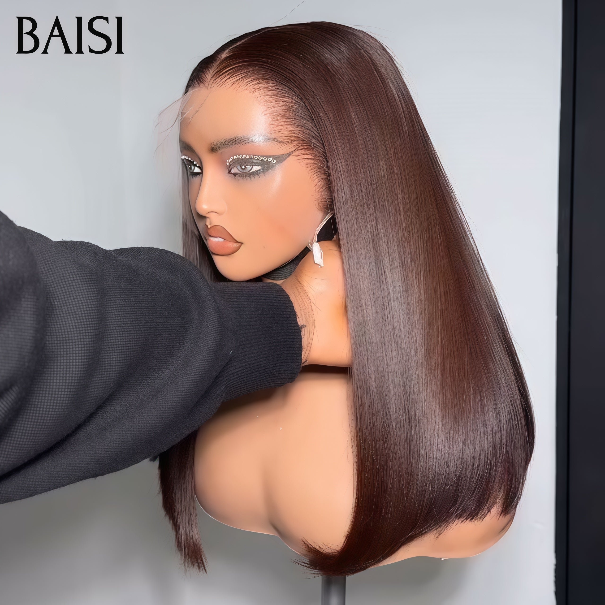 BAISI 100% Vietnam Hair 13X4 lace frontal perruque Lisse Haute Qualité en couleur Marron 4# 250% Densité SDD BONE Straight