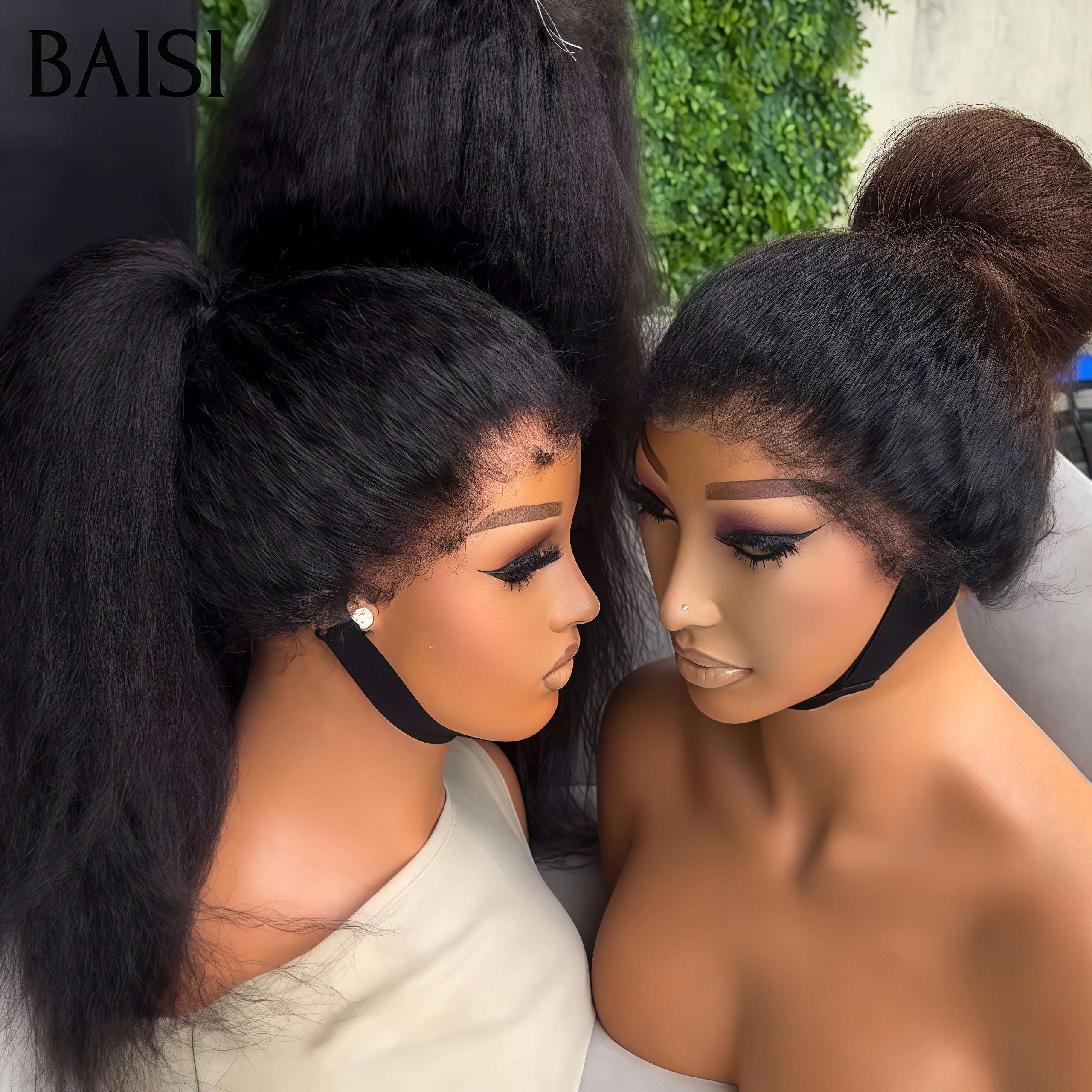 BAISI Perruque Upgrade Invisible Strap 360 Frontal Perruque kinky straight Adjustable cordes invisible et réglable Pré-plucked Pas Besoin de Colle 250% densité 2 couleurs en 100% Raw Hair Lace déjà couper