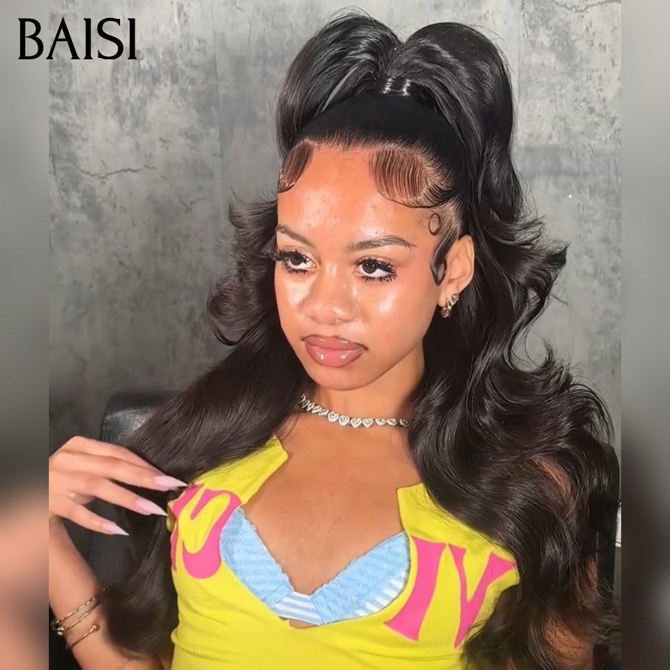 BAISI 13x4 Lace Perruque Coiffée Ondulée Body Wave Couleur Noir 1B# 24Pouces 189€ Prête A porter Soyeux et Gracieuse en 100% Cheveux Humains