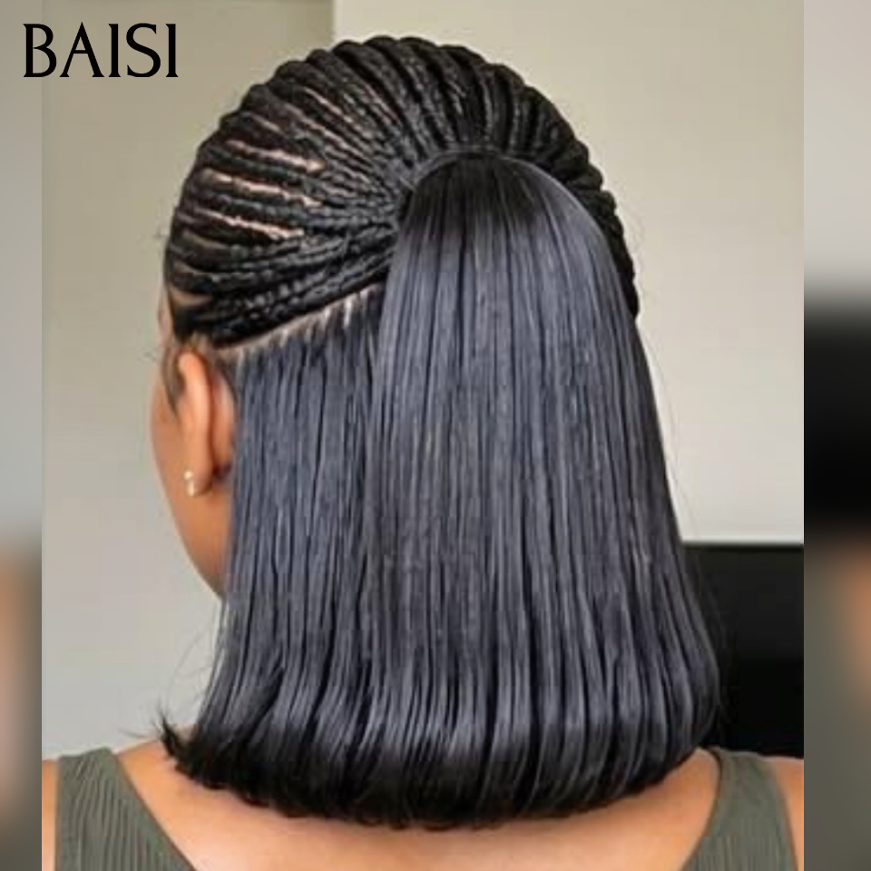BAISI 13x6 Lace Perruque Coiffée Bob Lisse Mini Nattes Rampantes Devanture Elégantes 8Pouces 109€ En 100% Cheveux Humains