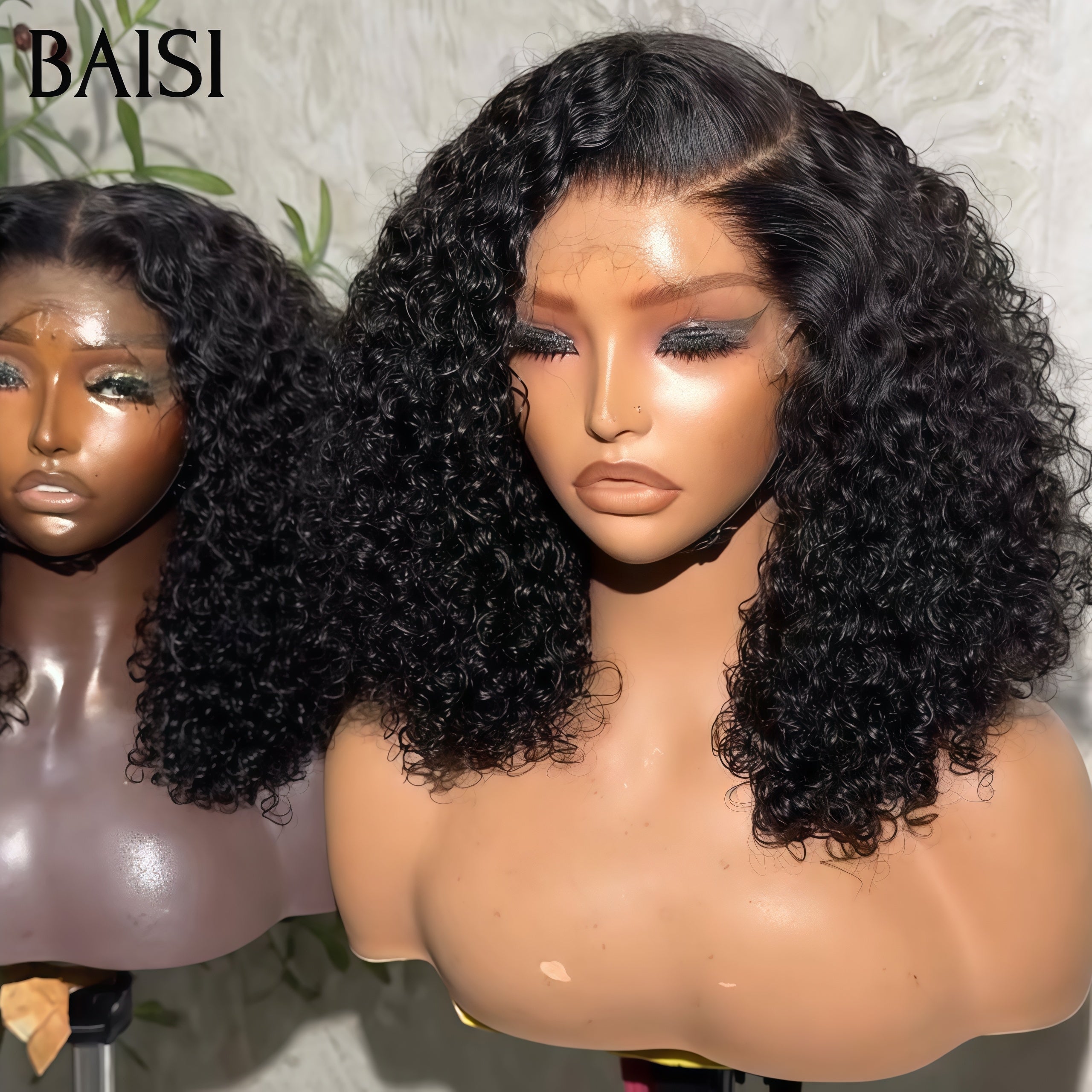 BAISI Flash Offer 85€ 13x4 Lace frontal Perruque 12 pouce NOIR curly wave 100% Cheveux Humains BS30