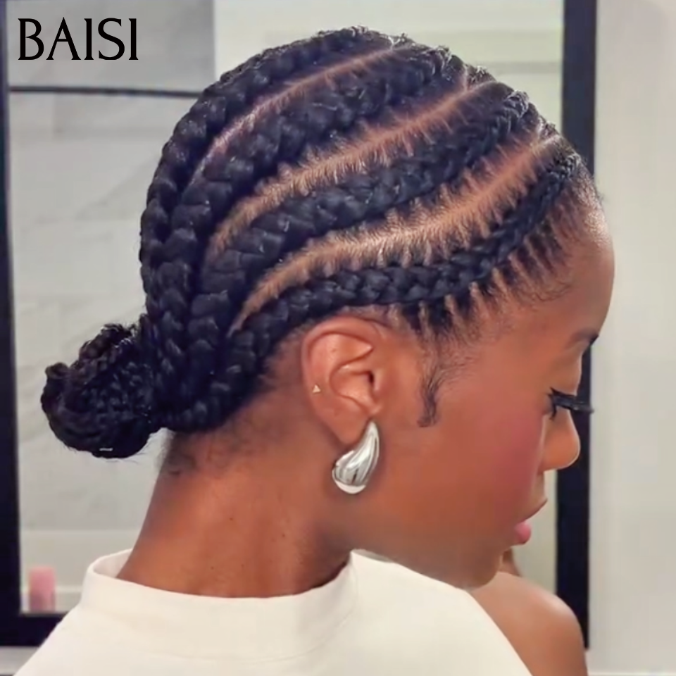 BAISI Full Lace Perruque Coiffée Déjà Natté Style Demi Cercle 109€ en couleur mixte 1B# Contre Chaleur et Respirante en 100% Cheveux Humains