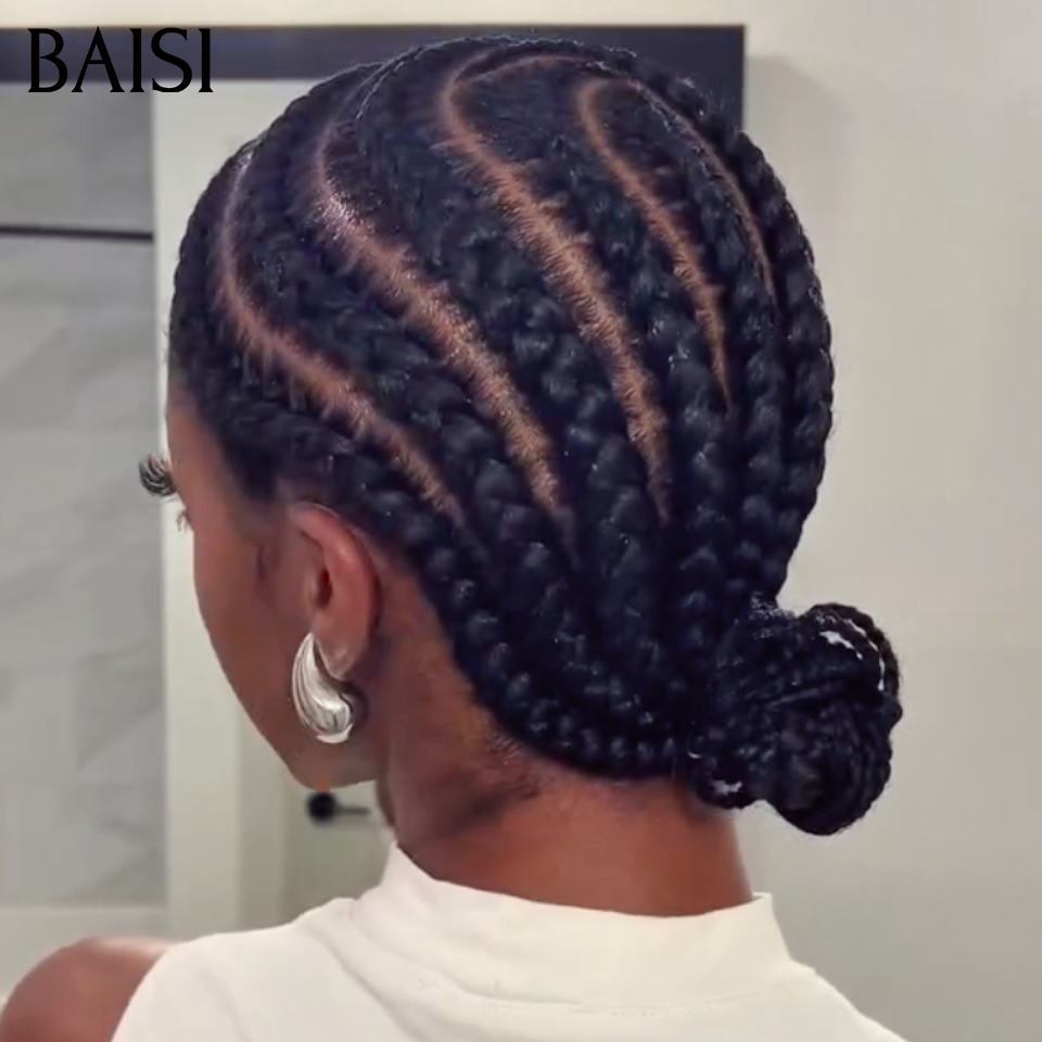 BAISI Full Lace Perruque Coiffée Déjà Natté Style Demi Cercle 109€ en couleur mixte 1B# Contre Chaleur et Respirante en 100% Cheveux Humains