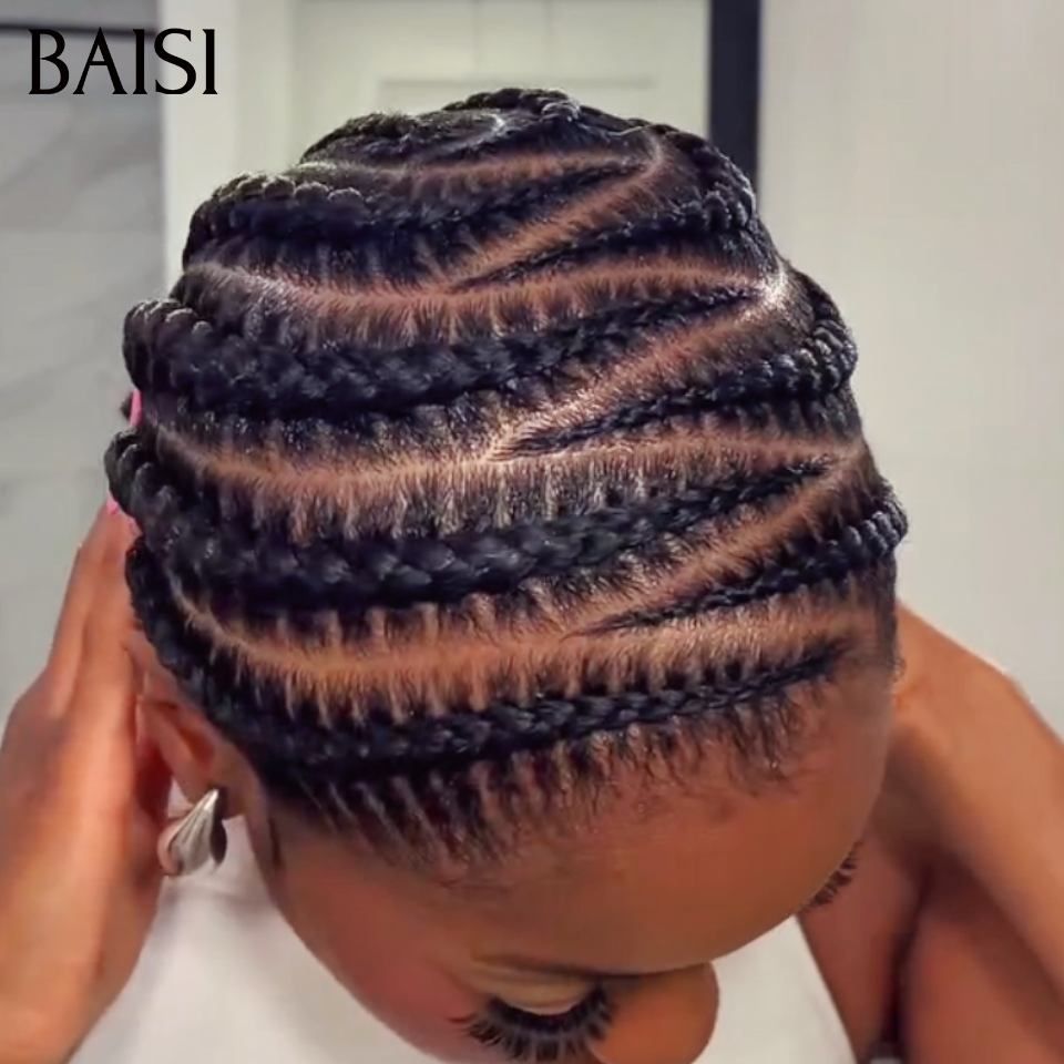 BAISI Full Lace Perruque Coiffée Déjà Natté Style Demi Cercle 109€ en couleur mixte 1B# Contre Chaleur et Respirante en 100% Cheveux Humains