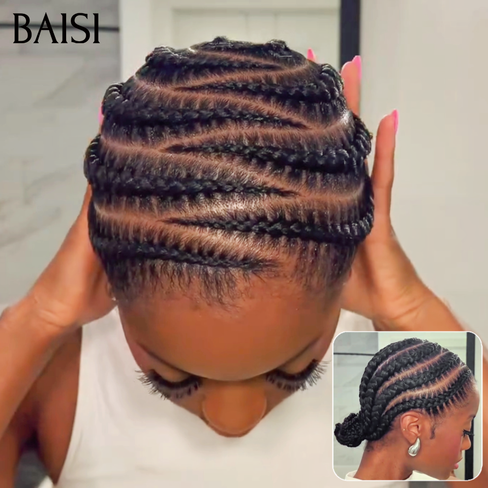 BAISI Full Lace Perruque Coiffée Déjà Natté Style Demi Cercle 109€ en couleur mixte 1B# Contre Chaleur et Respirante en 100% Cheveux Humains