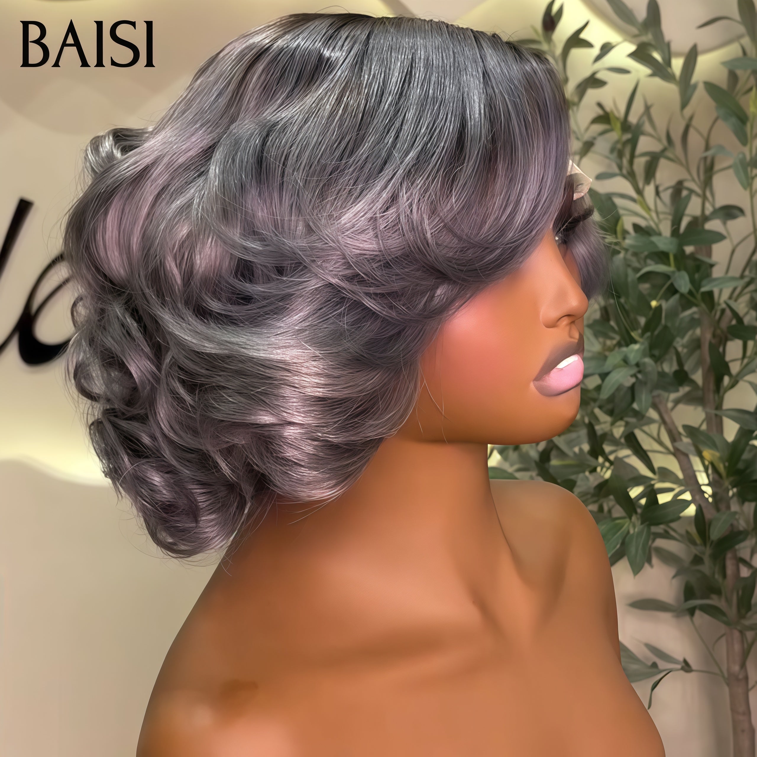BAISI Collection Poivre et Sel 5X5 lace closure Perruque 129€ Bob Bouclée Couleurs personnalisées gris comme la video en 100% Cheveux Humains