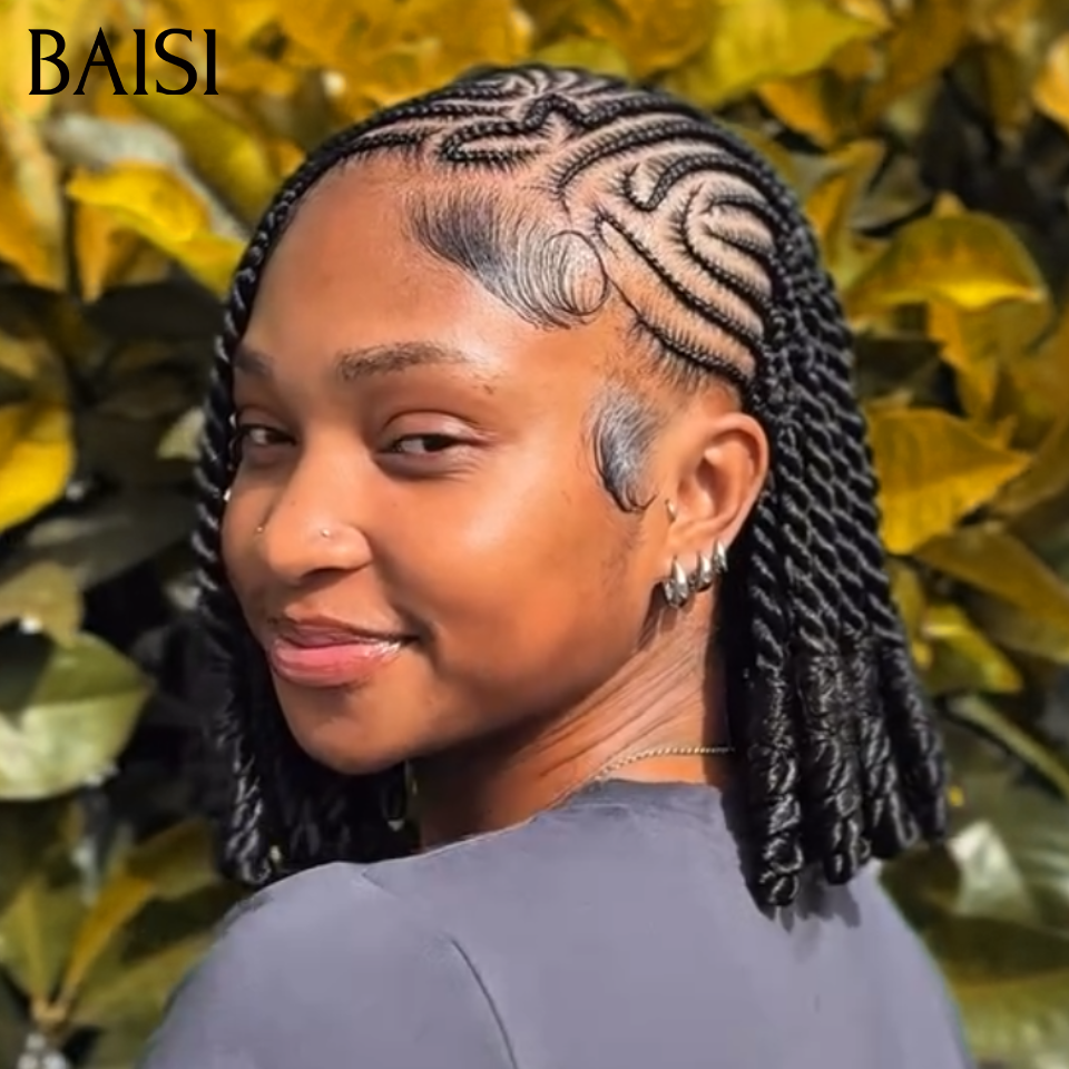 BAISI Full Lace Perruque Bob Coiffée Style En Nattes Mimosa 149€ Seulement Contre Chaleur Authentique Prix Abordable en 100% Cheveux Humains