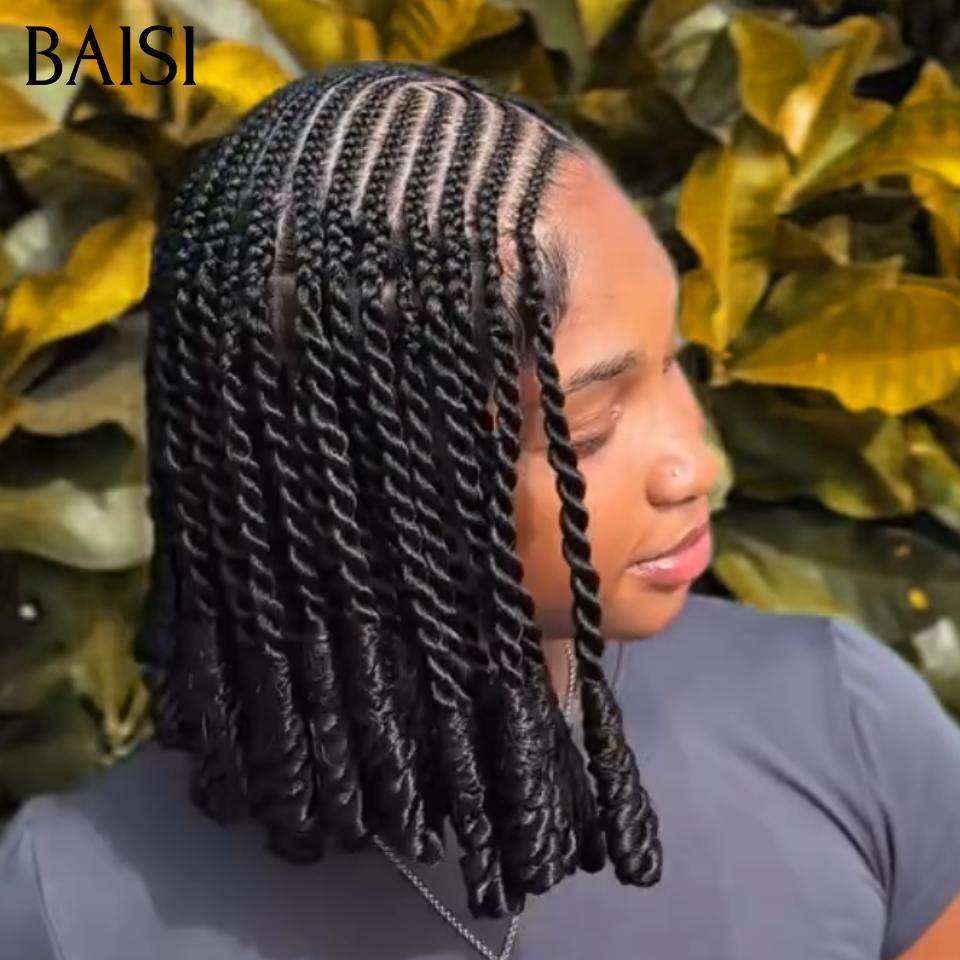 BAISI Full Lace Perruque Bob Coiffée Style En Nattes Mimosa 149€ Seulement Contre Chaleur Authentique Prix Abordable en 100% Cheveux Humains