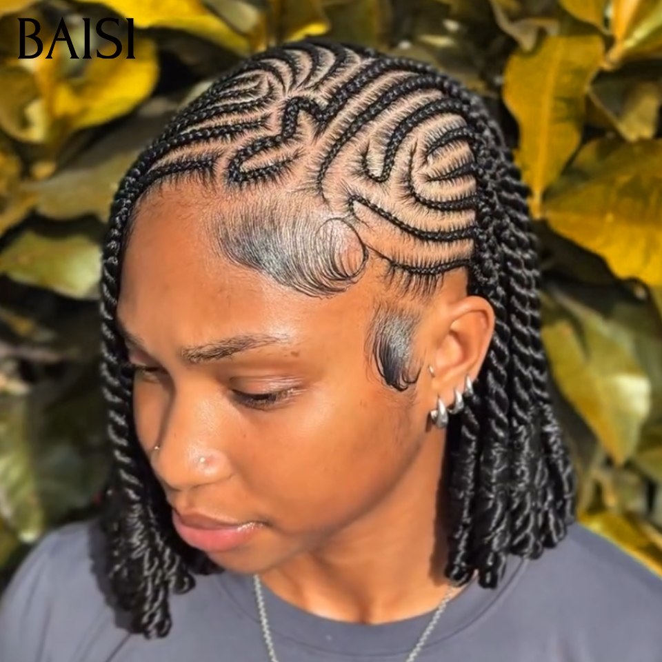 BAISI Full Lace Perruque Bob Coiffée Style En Nattes Mimosa 149€ Seulement Contre Chaleur Authentique Prix Abordable en 100% Cheveux Humains