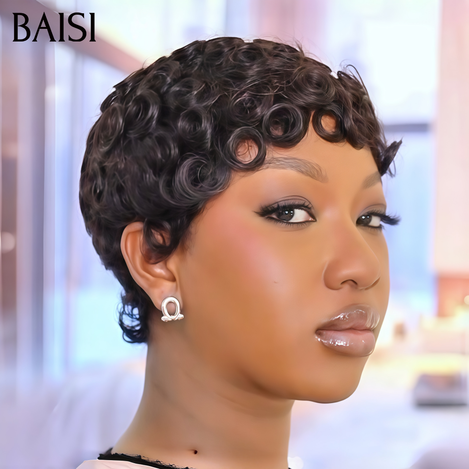 BAISI Perruque Pixie Courte Wave CHIOMA 38€ Sans Colle Sans Lace Belle Vague Fraîcheur Garantie Très Bonne Qualité en 100% Cheveux Humains
