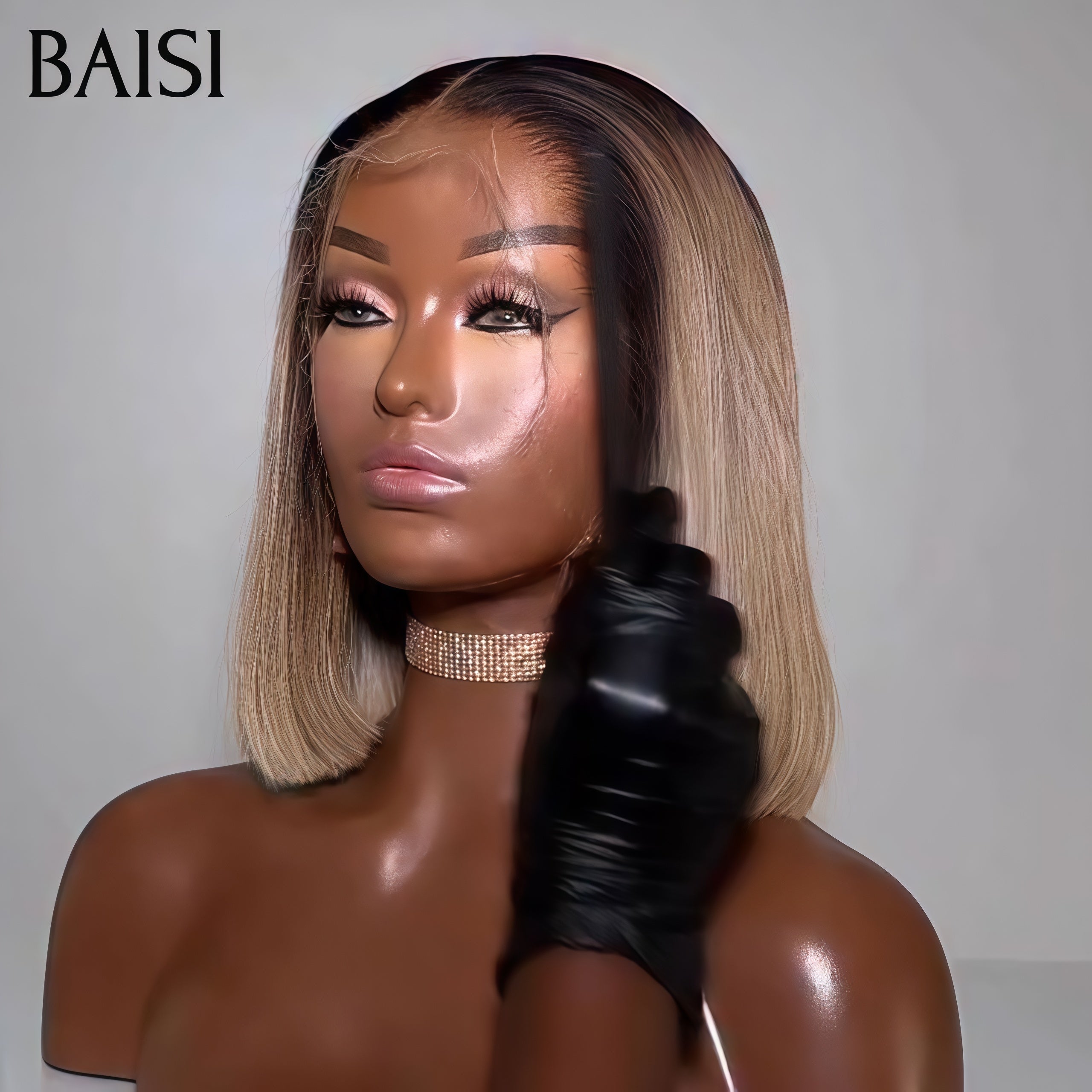 BAISI 13X4 lace frontal Perruque Lisse 100% Vietnam Hair Couleurs personnalisées blonde avec racine Marron en 100% Cheveux Humains