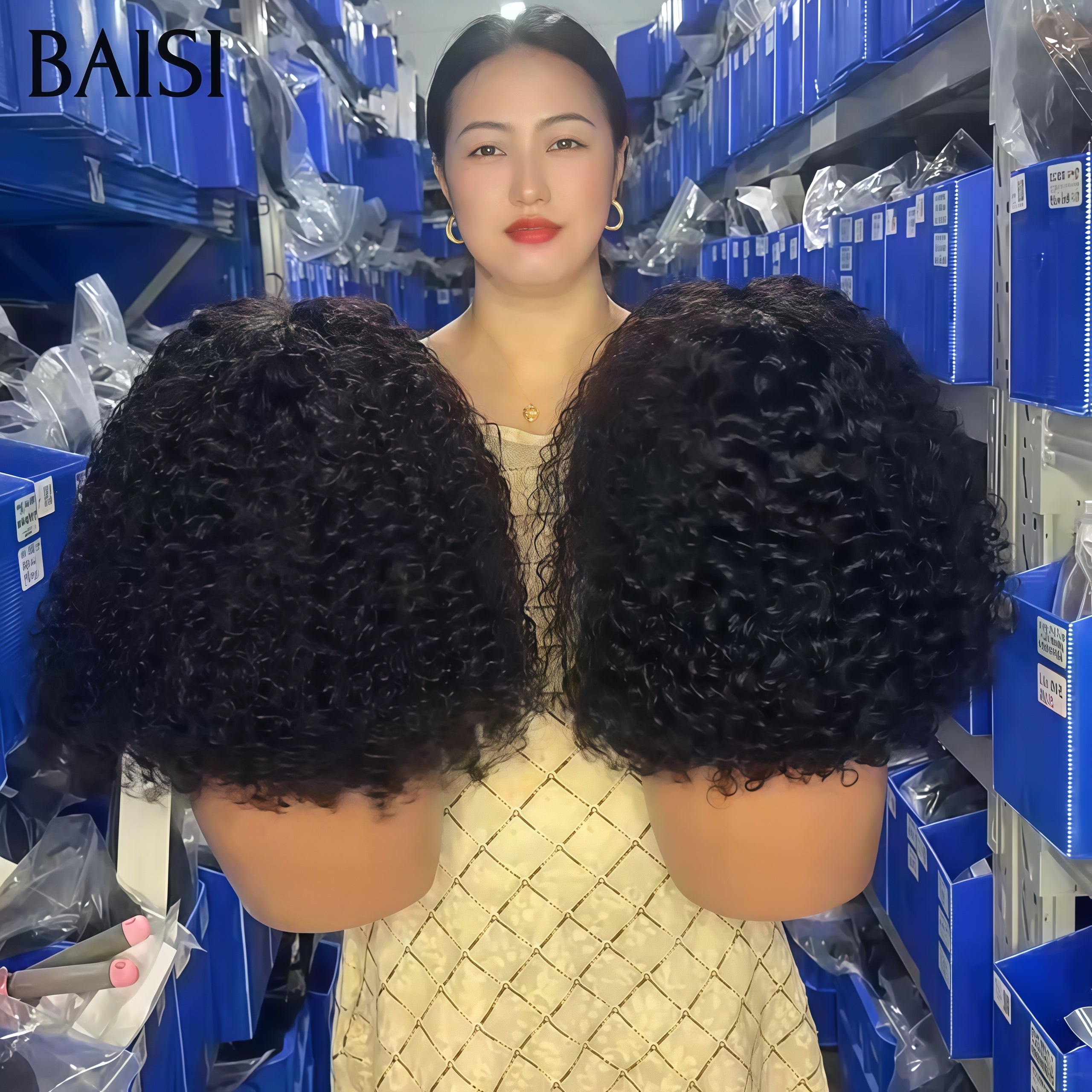 BAISI Promotion Perruque NOIR curly wave Flash Offer 68€ 100% Cheveux Humains