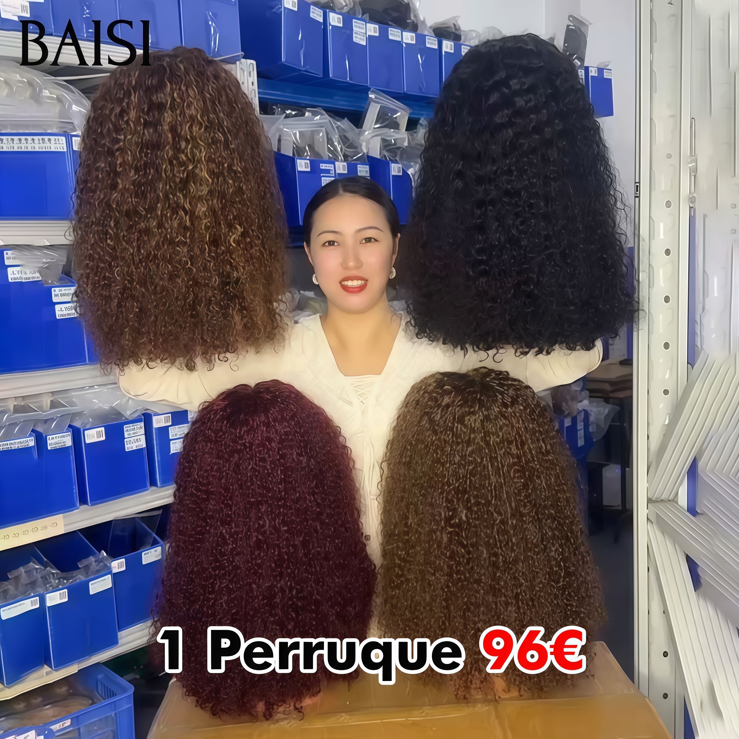 BAISI 4 perruques Offre spéciale 340€ 4X4 lace closure water wave 14 pouces 250% densité 4 couleurs en 100% vrais cheveux humains