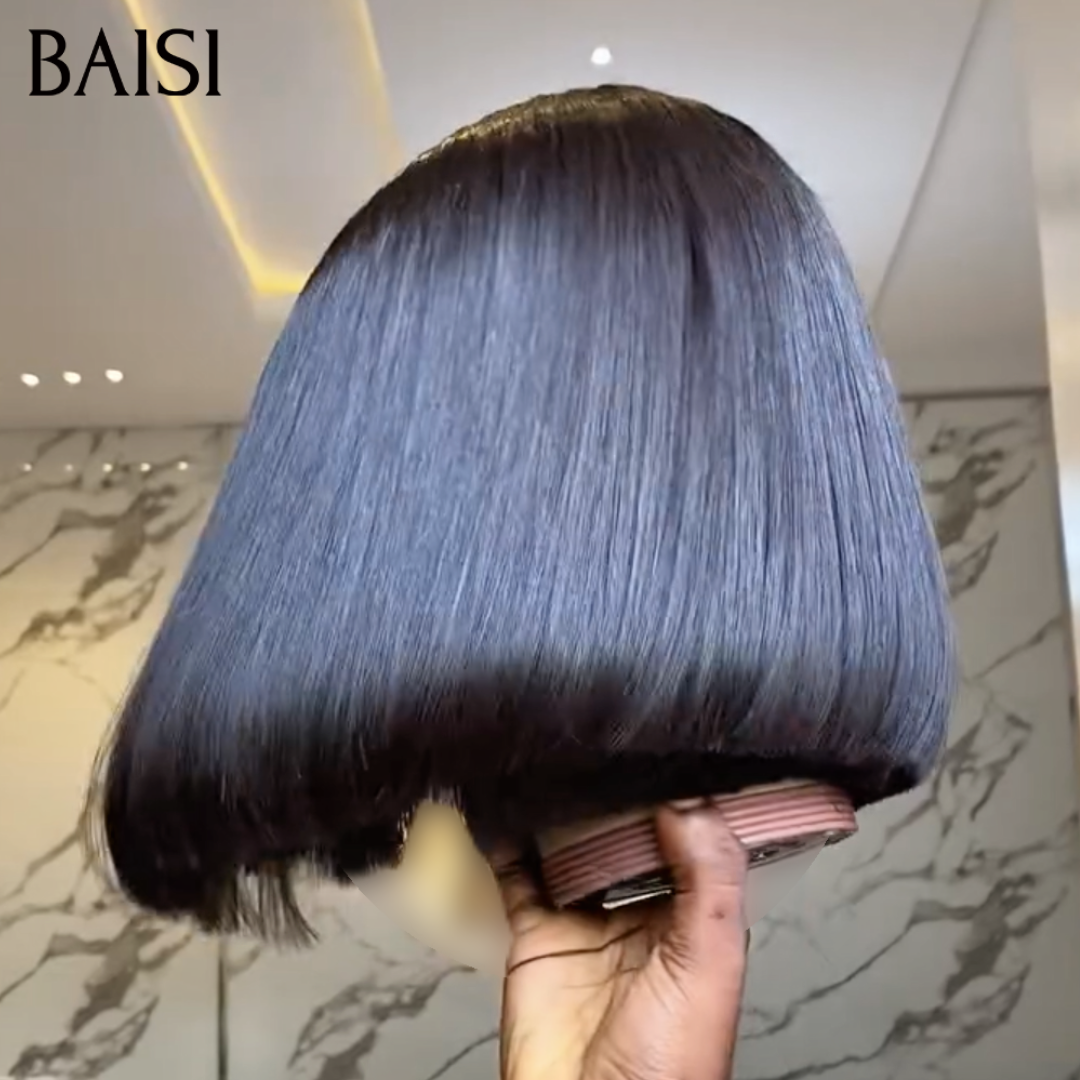 BAISI Perruques de Luxe Lisse avec Frange Fabriquées par les cheveux double drawn avec la raie naturel au mileux B Vietnam Hair 250% densité plus de 20 ans d' utilisations MP50