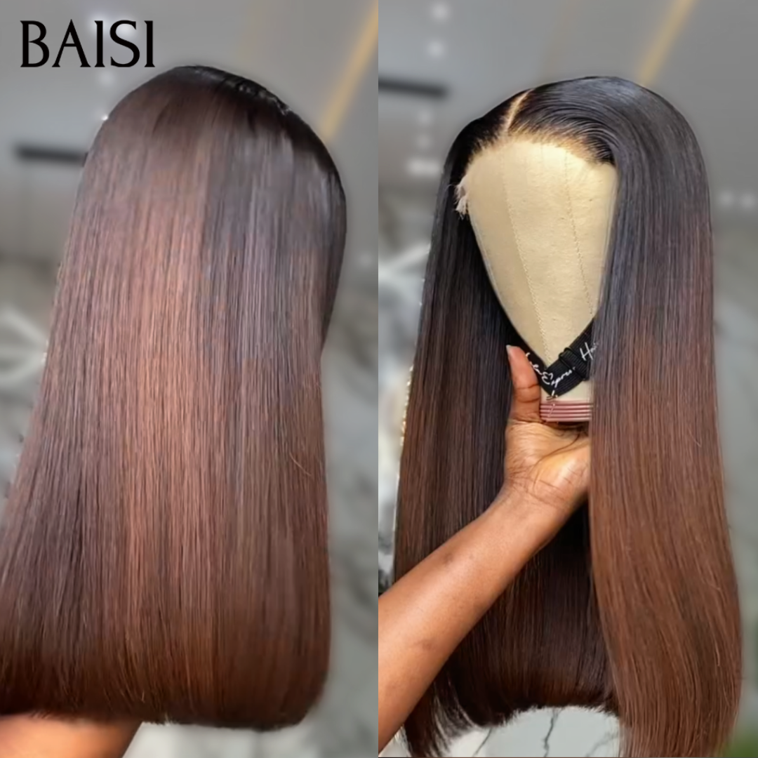 BAISI 2x6 Lace Perruque Bob Lisse 100% Vietnam Hair SDD BONE STRAIGHT Noir et Marron 1BT4# Coupe Carrée En 100% Cheveux Humains
