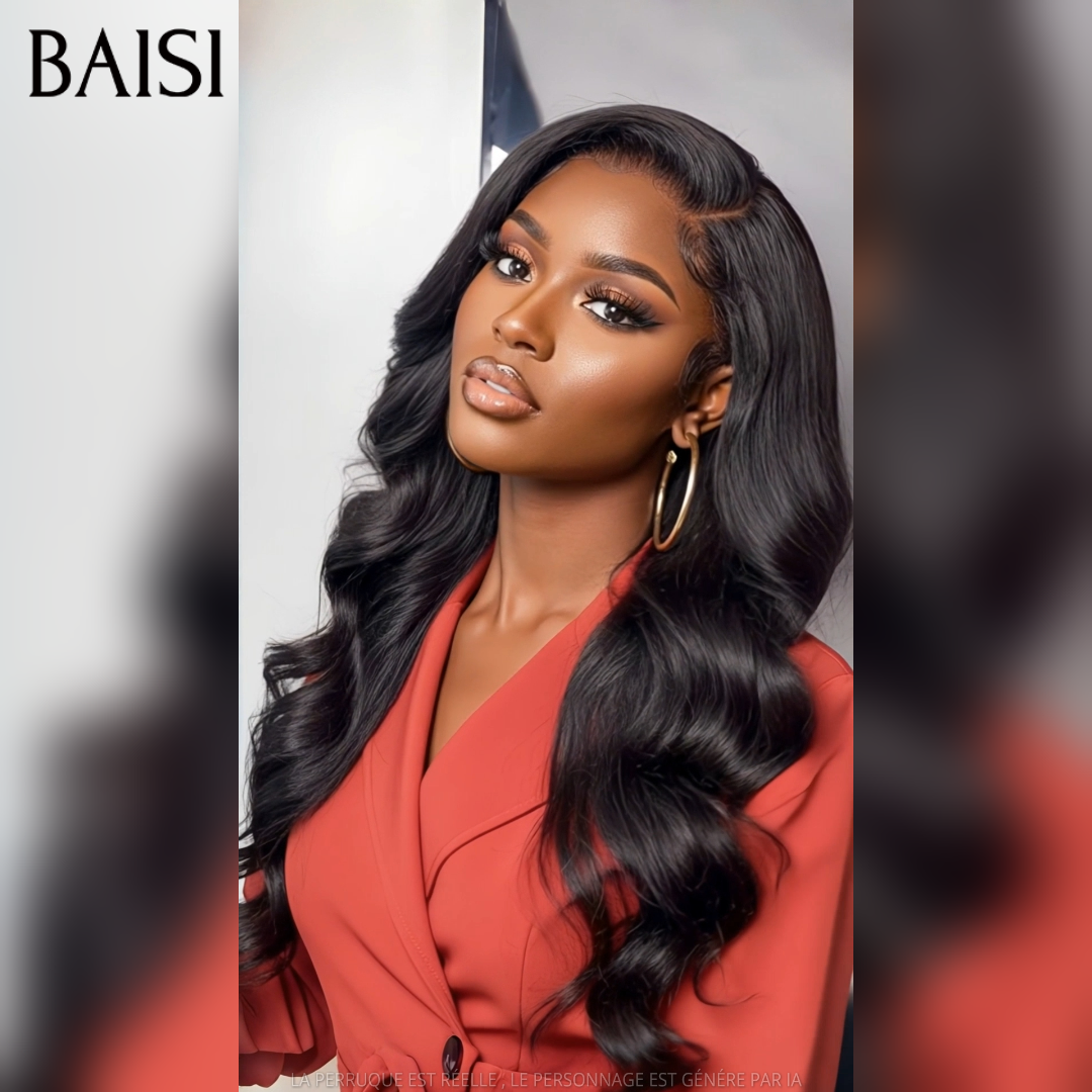 BAISI Bonne Perruque 13x4 lace frontal 20 pouce 88€ 100% raw hair body wave Ondulée ou Lisse ou body wave marron #4 avec Frange Fabriquées par les vrais cheveux humains double drawn