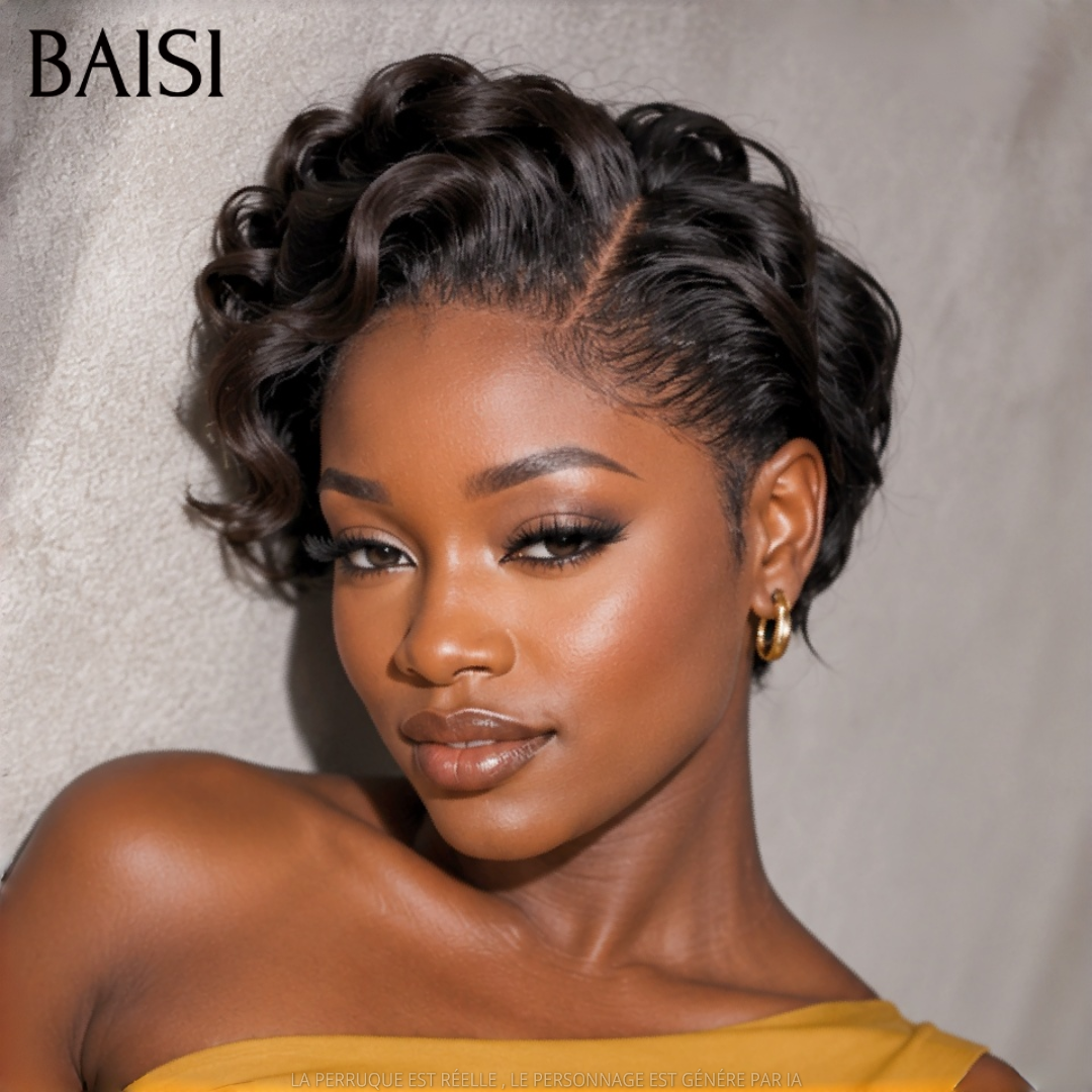 BAISI Lot de 3 Perruques Pixie Bouclée + Bob lisse Marron Rouge Bordeau et Noir 148€ Mixage Très Rentable pour Revendeurs en 100% Cheveux humains