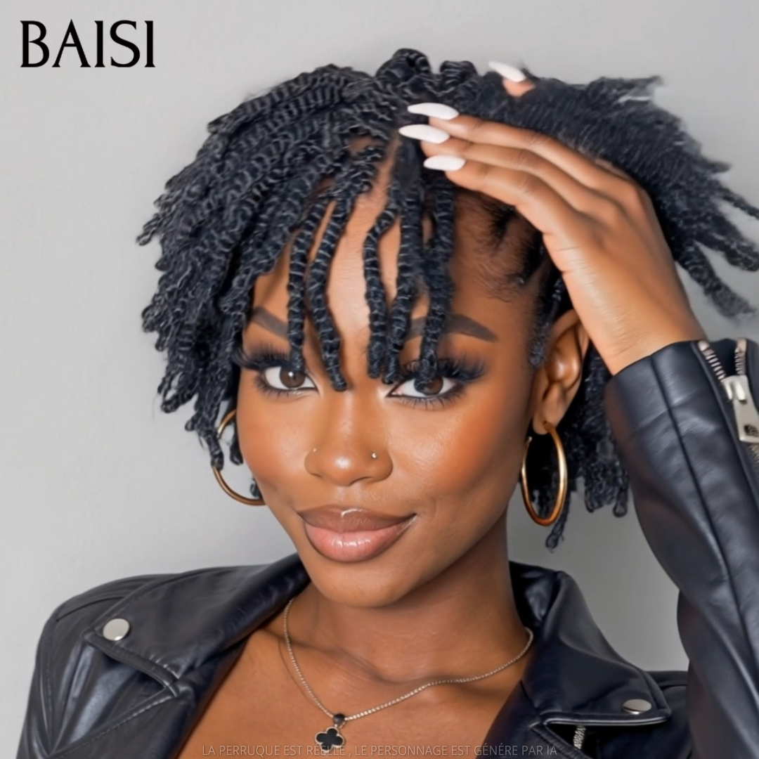 BAISI Coiffure Natte 158€ 13x4 lace frontal Perruque avec coiffure tressée natte noir 100% Identique 100% Cheveux Humains